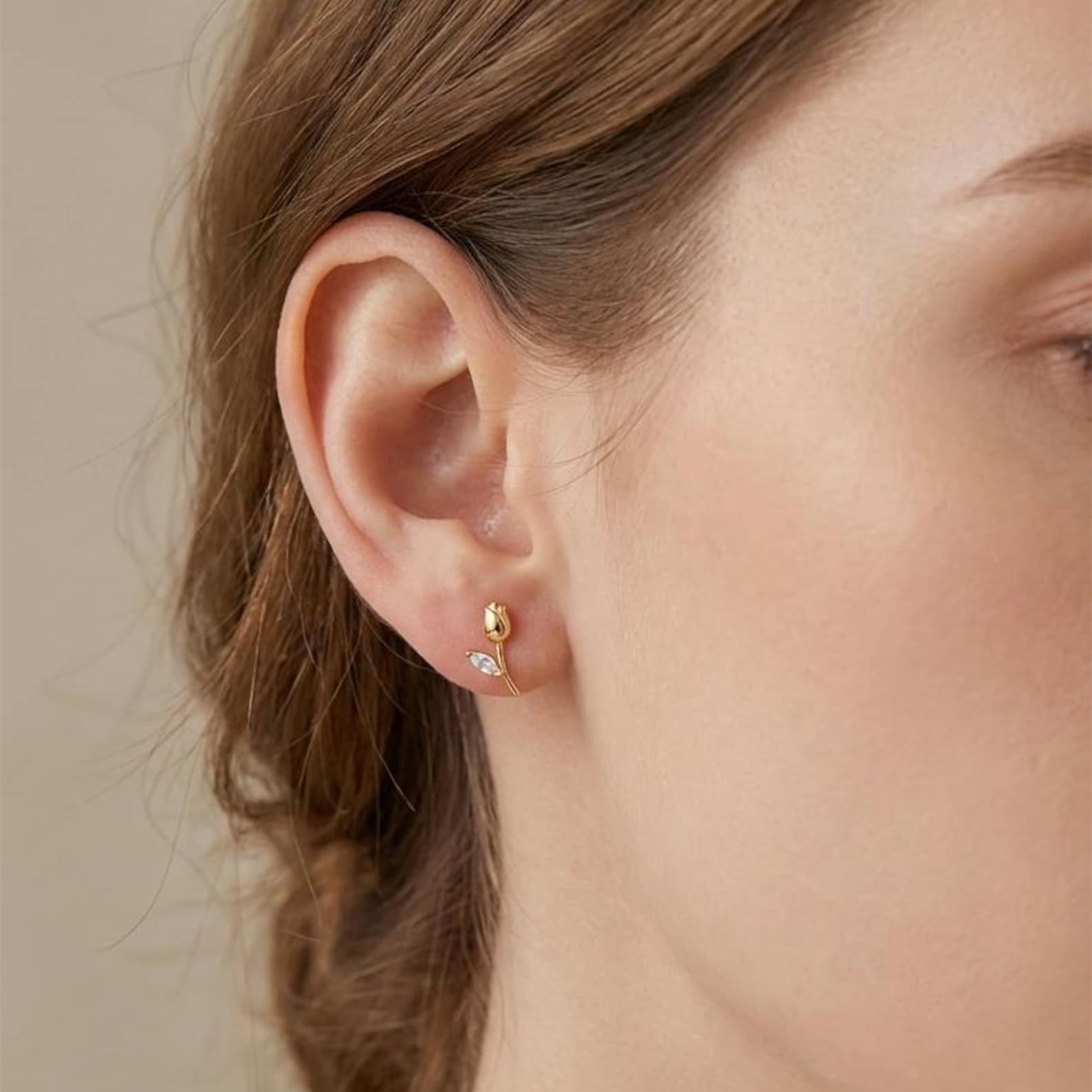 Sterling Silver Dainty Tulip Floral Stud Earrings (2 PCS)