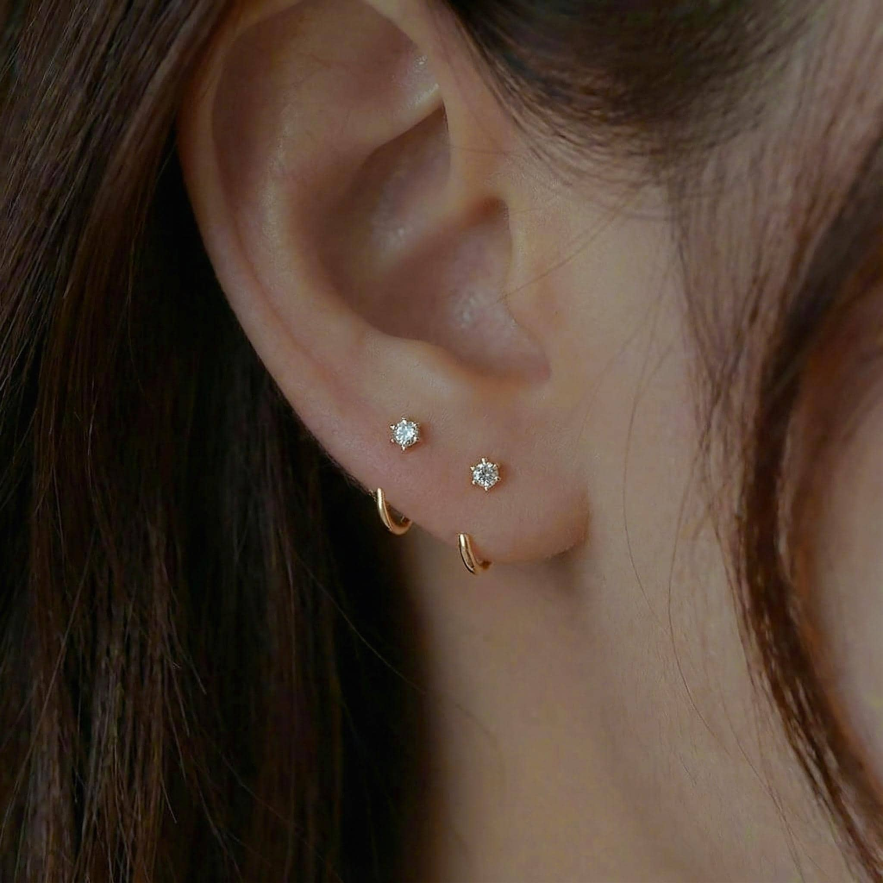 Sterling Silver Tiny Crystal Huggie Hoop Earrings (2 PCS)