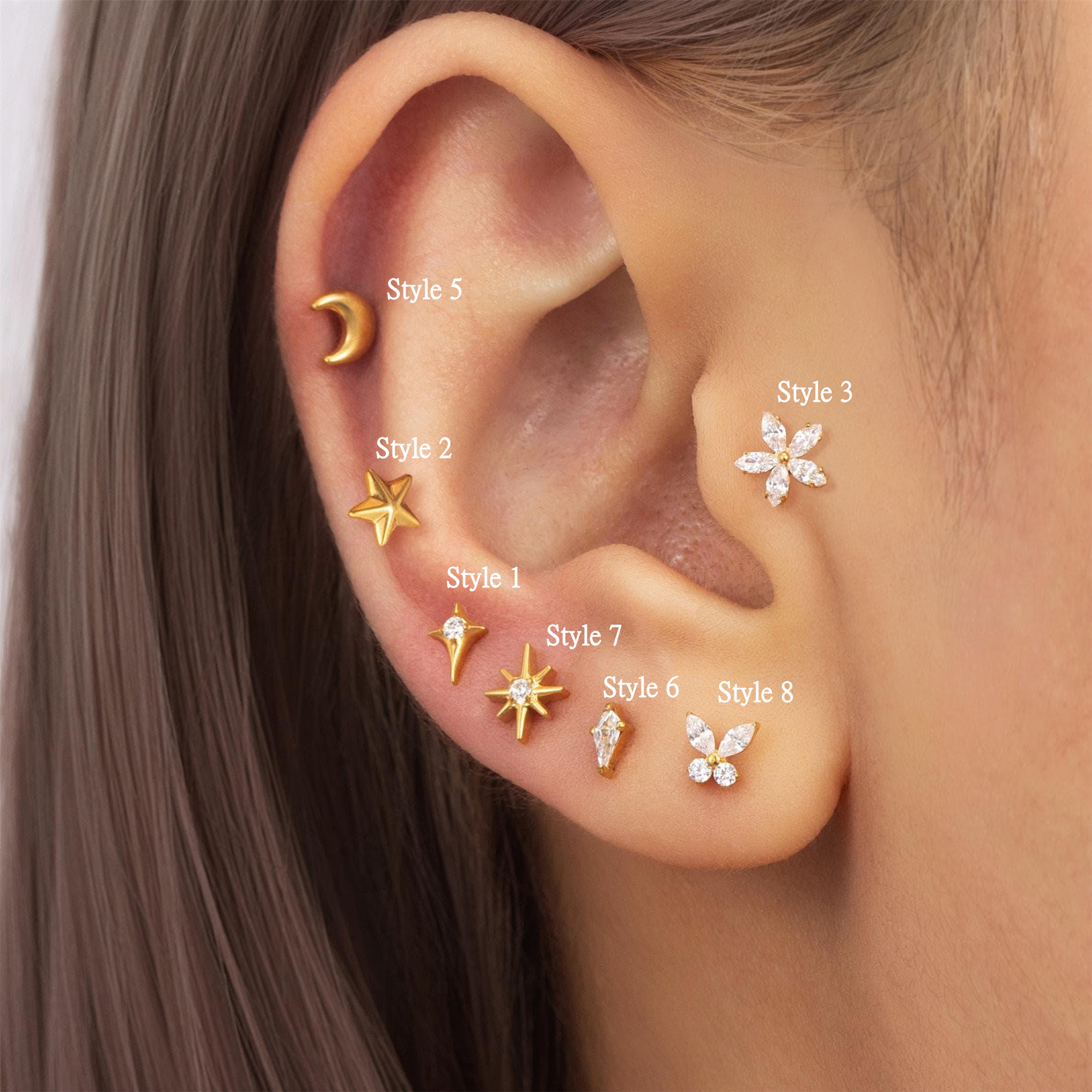 Multiple Threadless Push Pin Labret Flat Back Earring (1 PC)