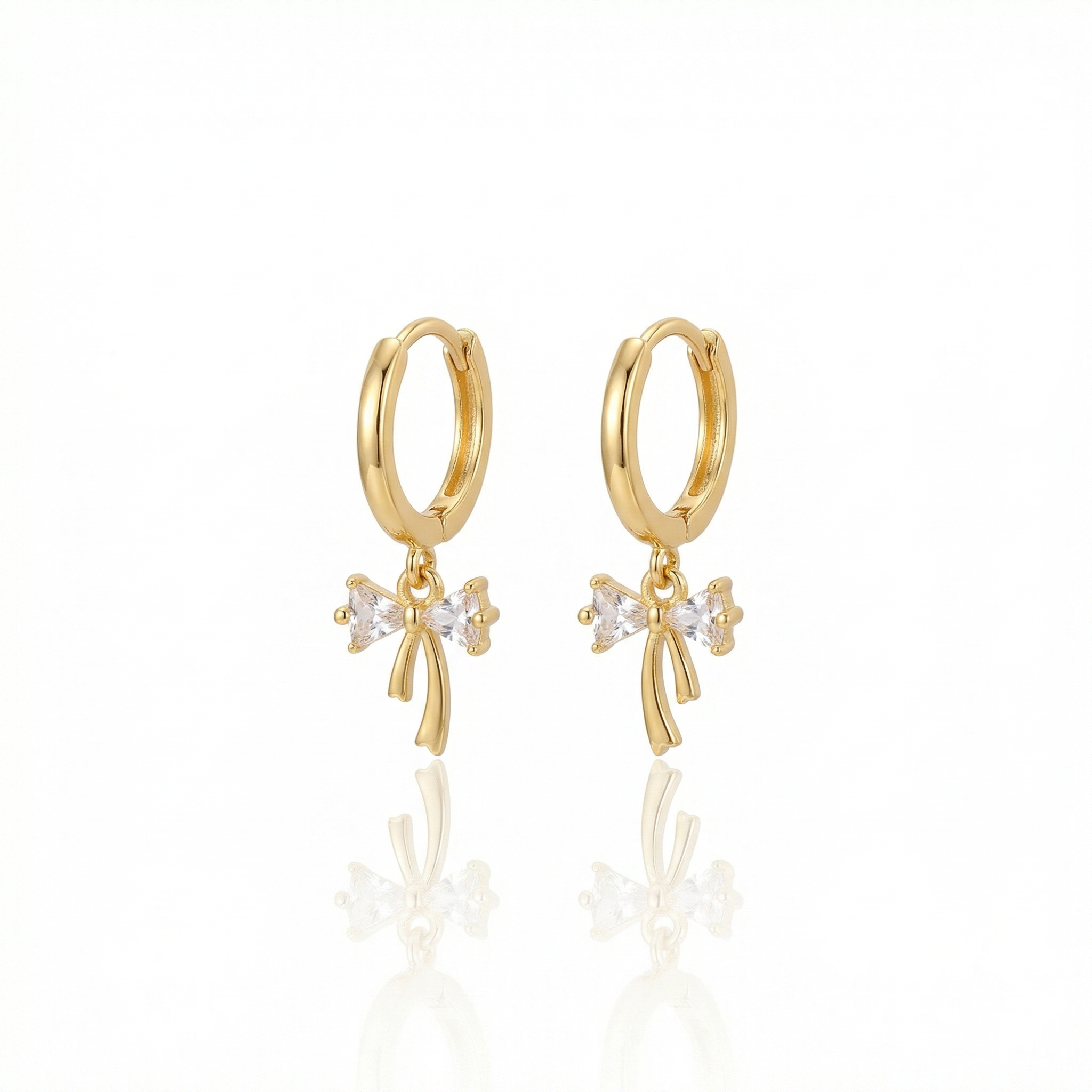 Sterling Silver Ribbon Bow Huggie Earrings  (2PCS)