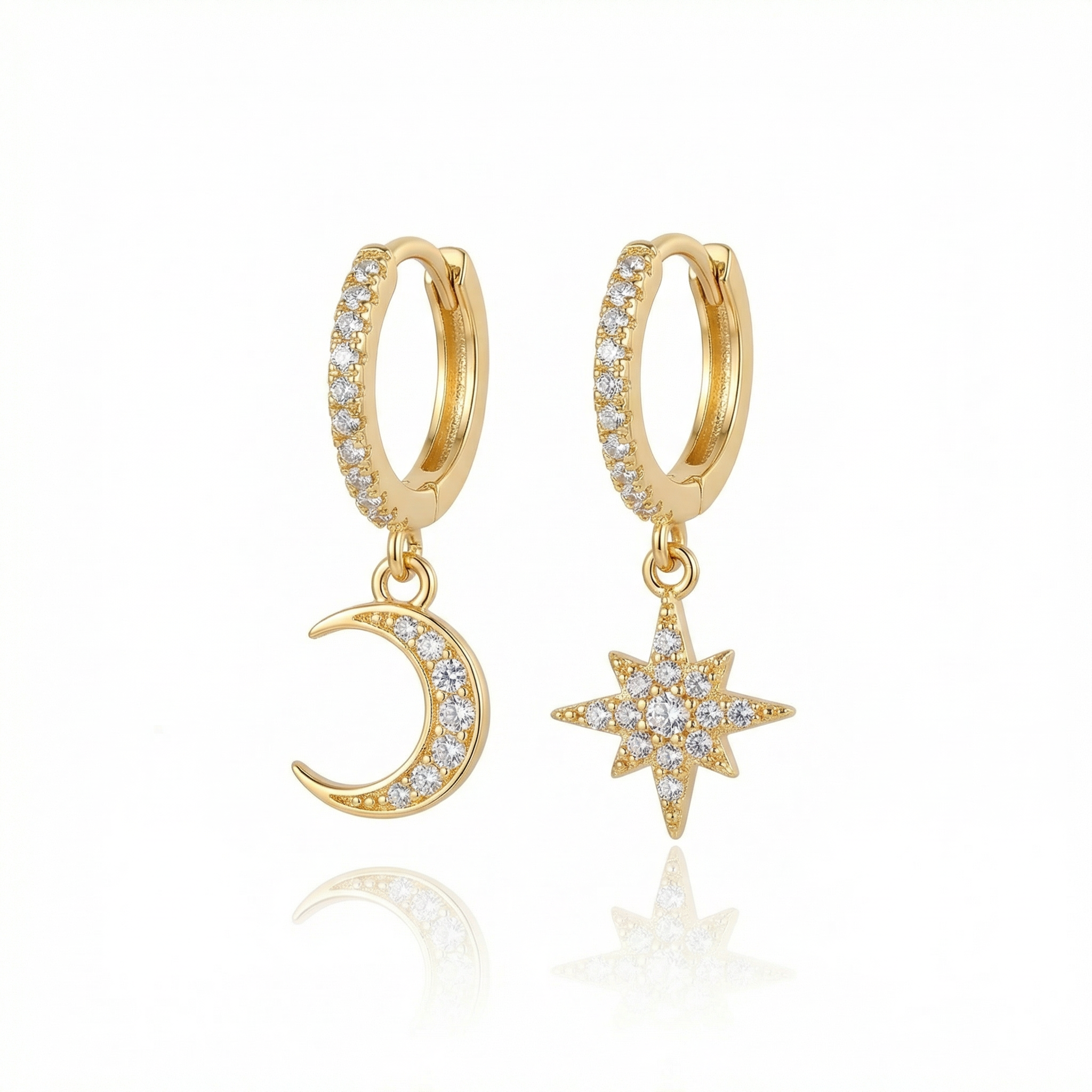 Mismatched Moon and Star Hoop Earrings (2 PCS)