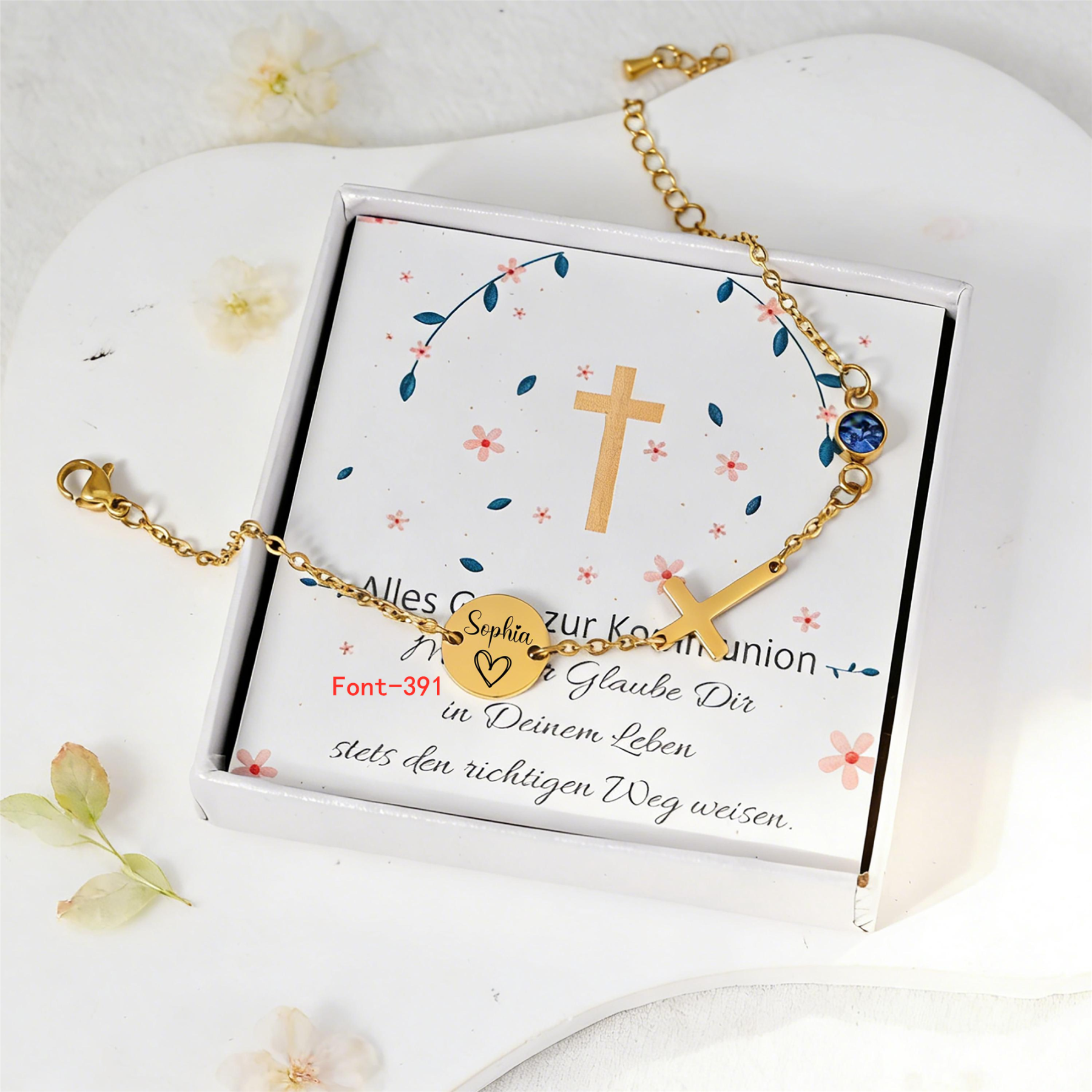 Personalized Engraved Cross & Birthstone Bracelet