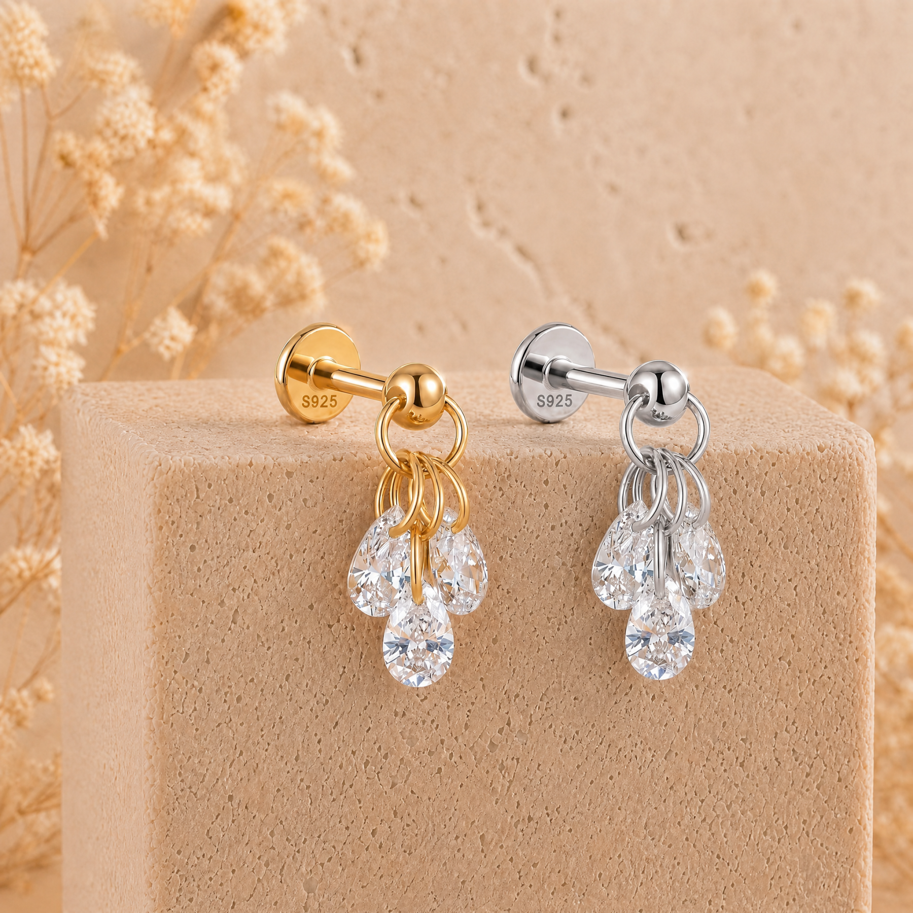 CZ Drop Flat Back Stud