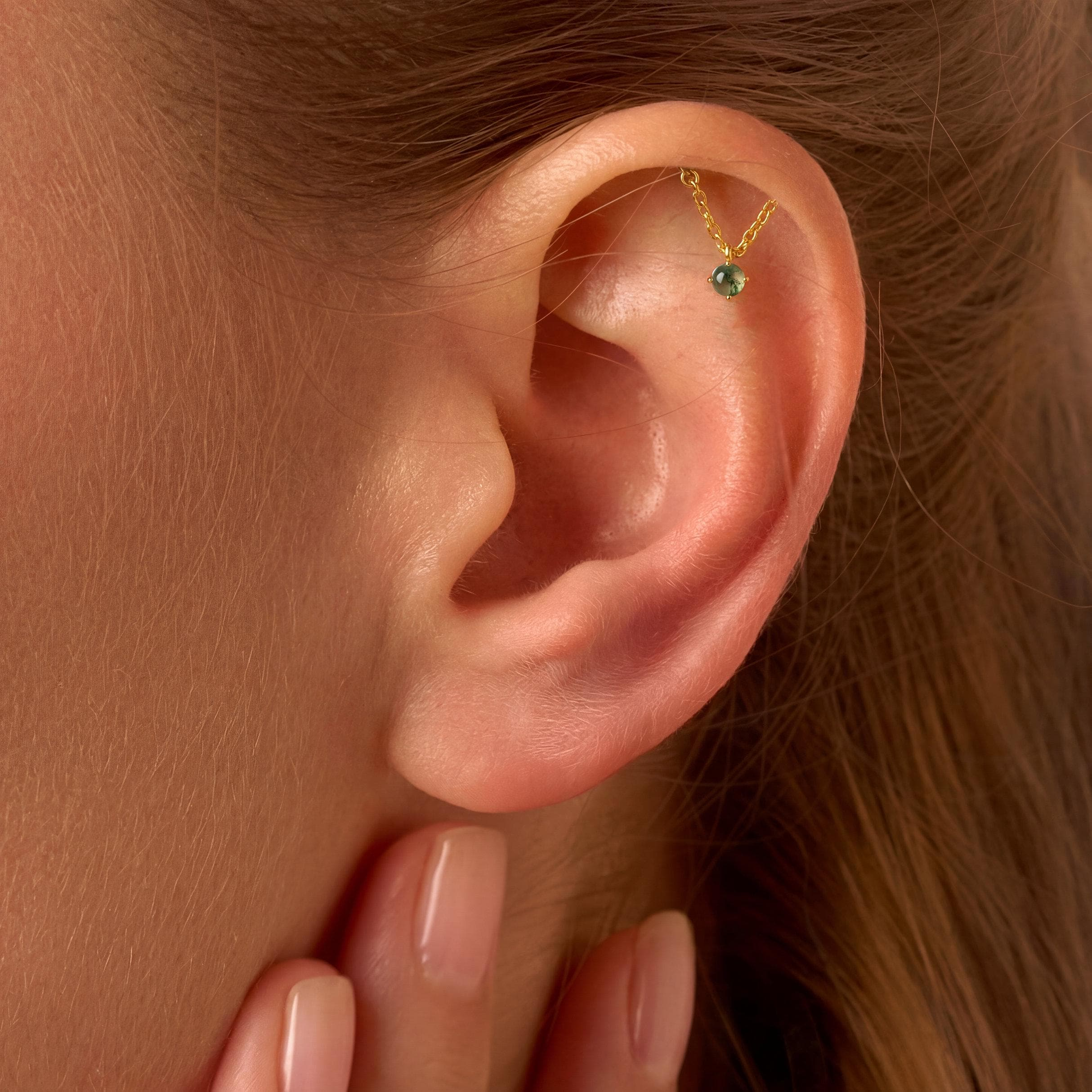 Moss Agate Hidden Helix Stud
