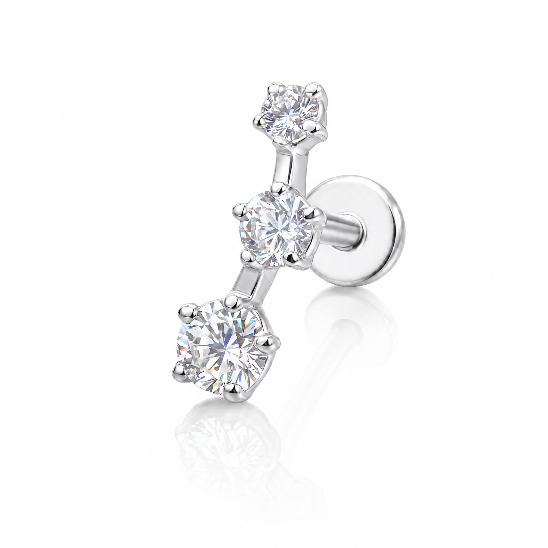 Trio Climber Flat Back Stud — A Subtle Line of Sparkle