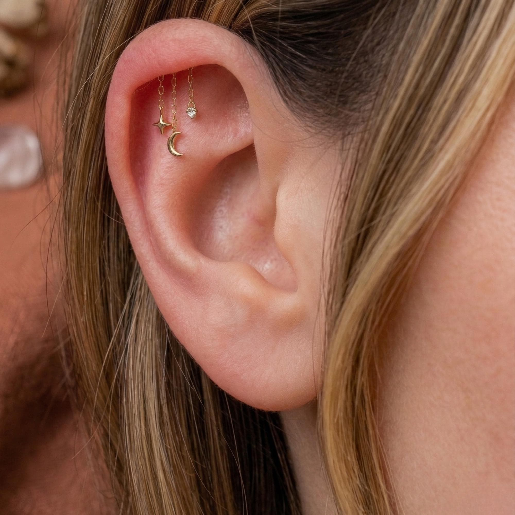 Hidden Chain Moon & Star Flat Back Stud