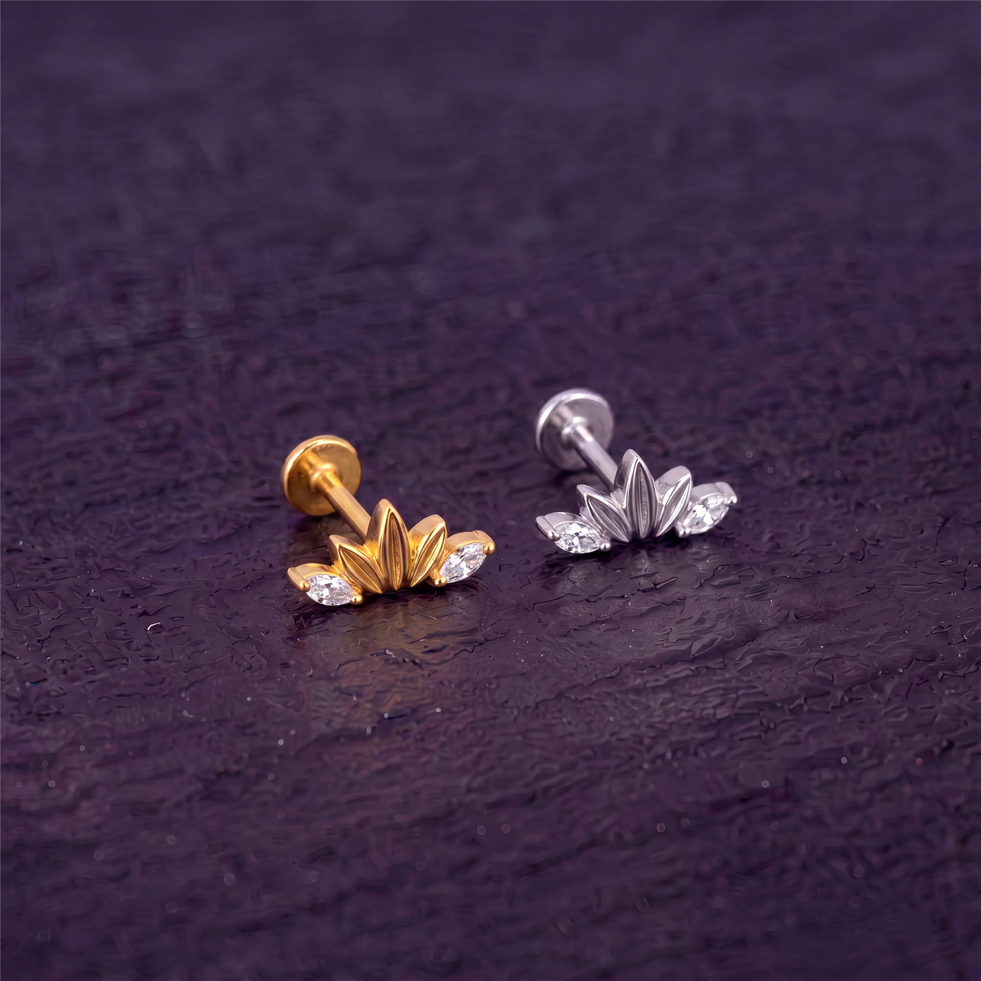 Delicate Floral CZ Flat Back Stud