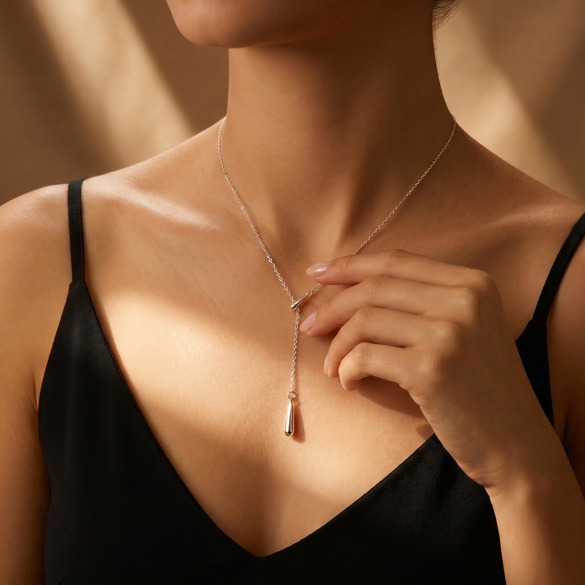 Minimalist Teardrop Lariat Necklace