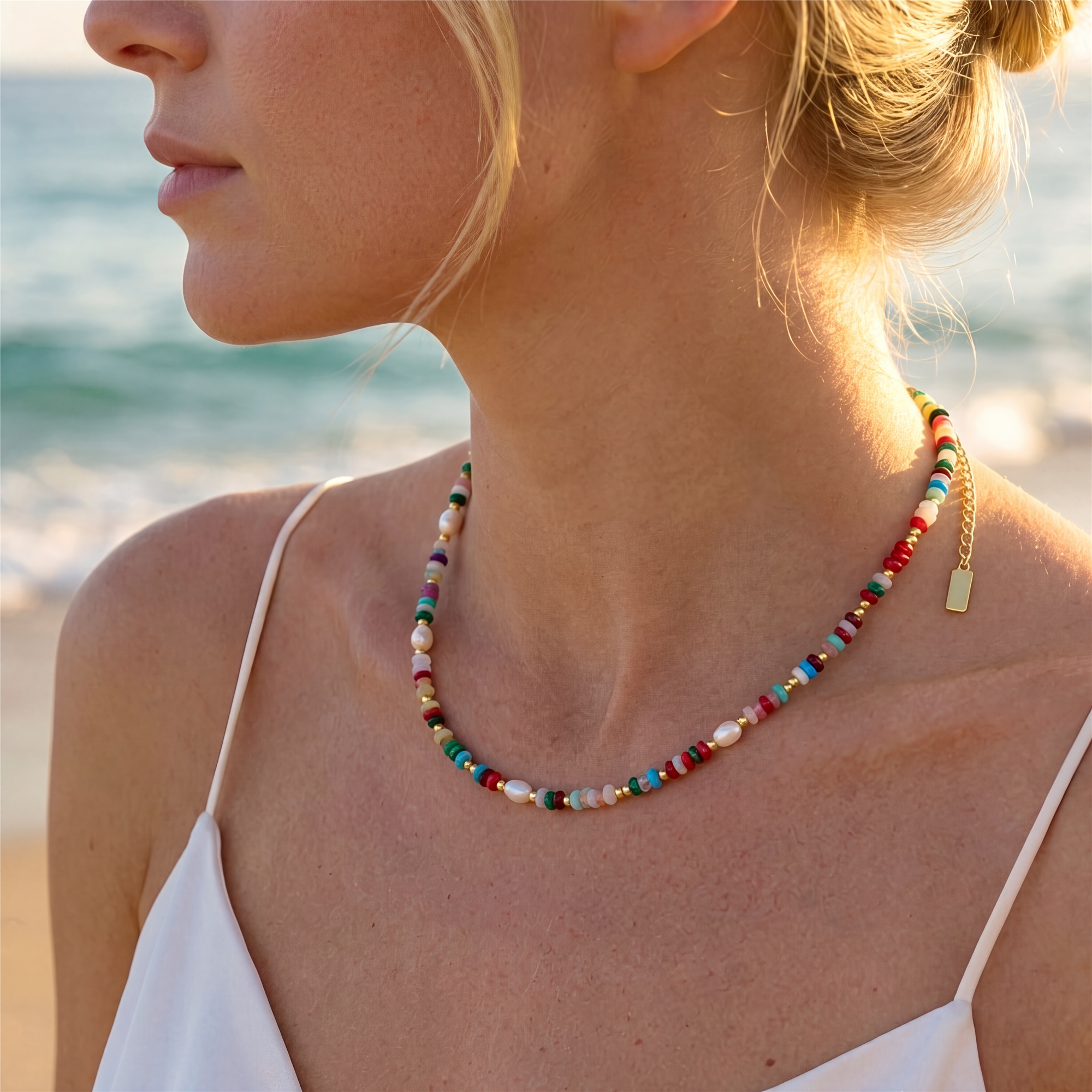 Natural Stone & Freshwater Pearl Necklace
