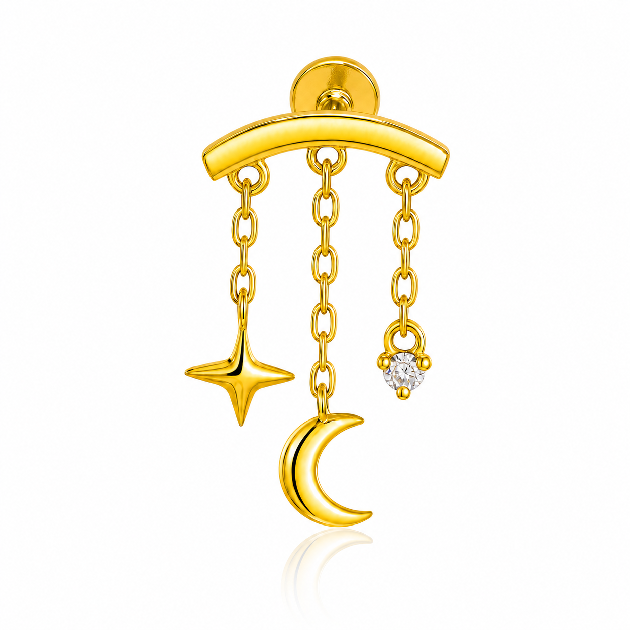 Hidden Chain Moon & Star Flat Back Stud