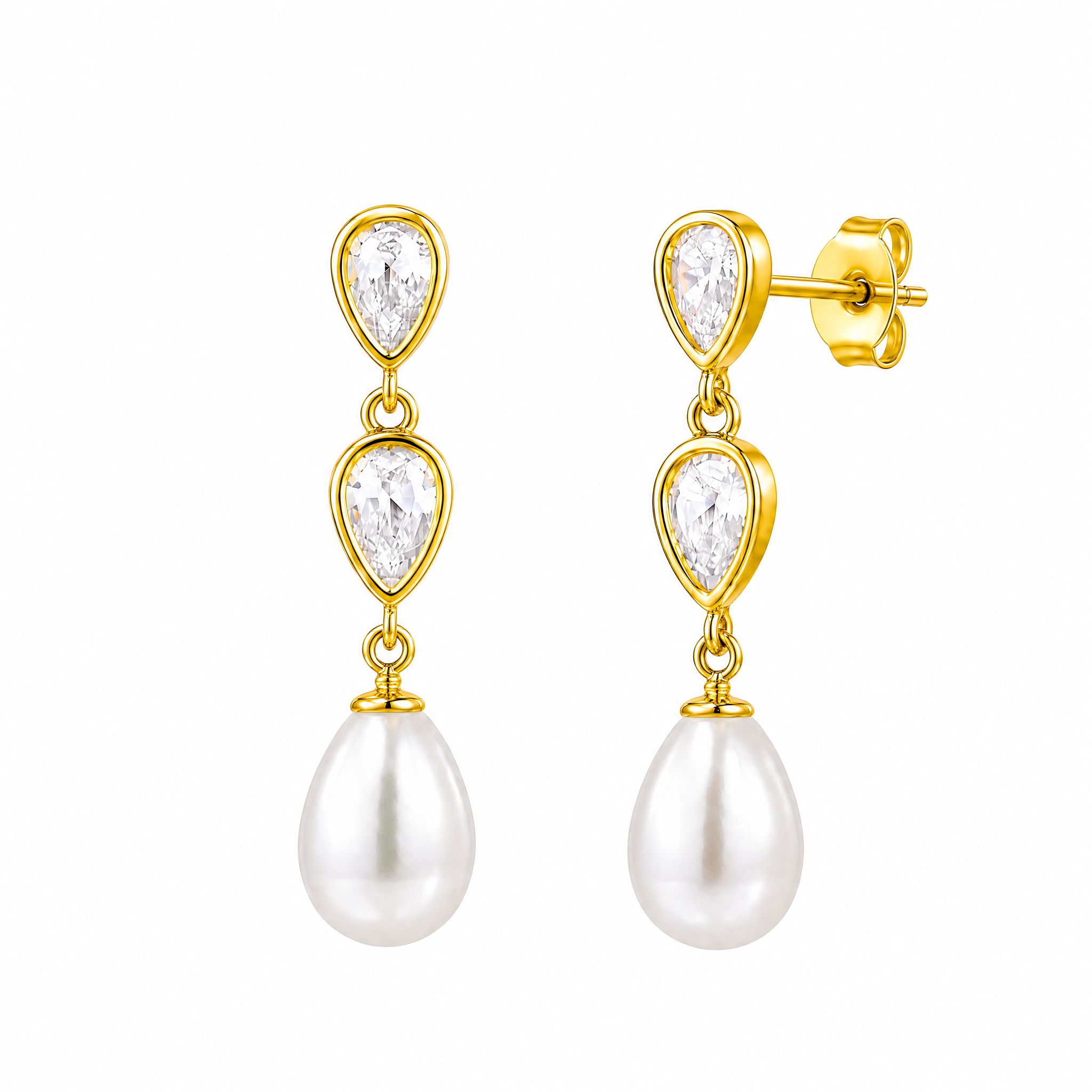 Pearl & Diamond Drop Earrings