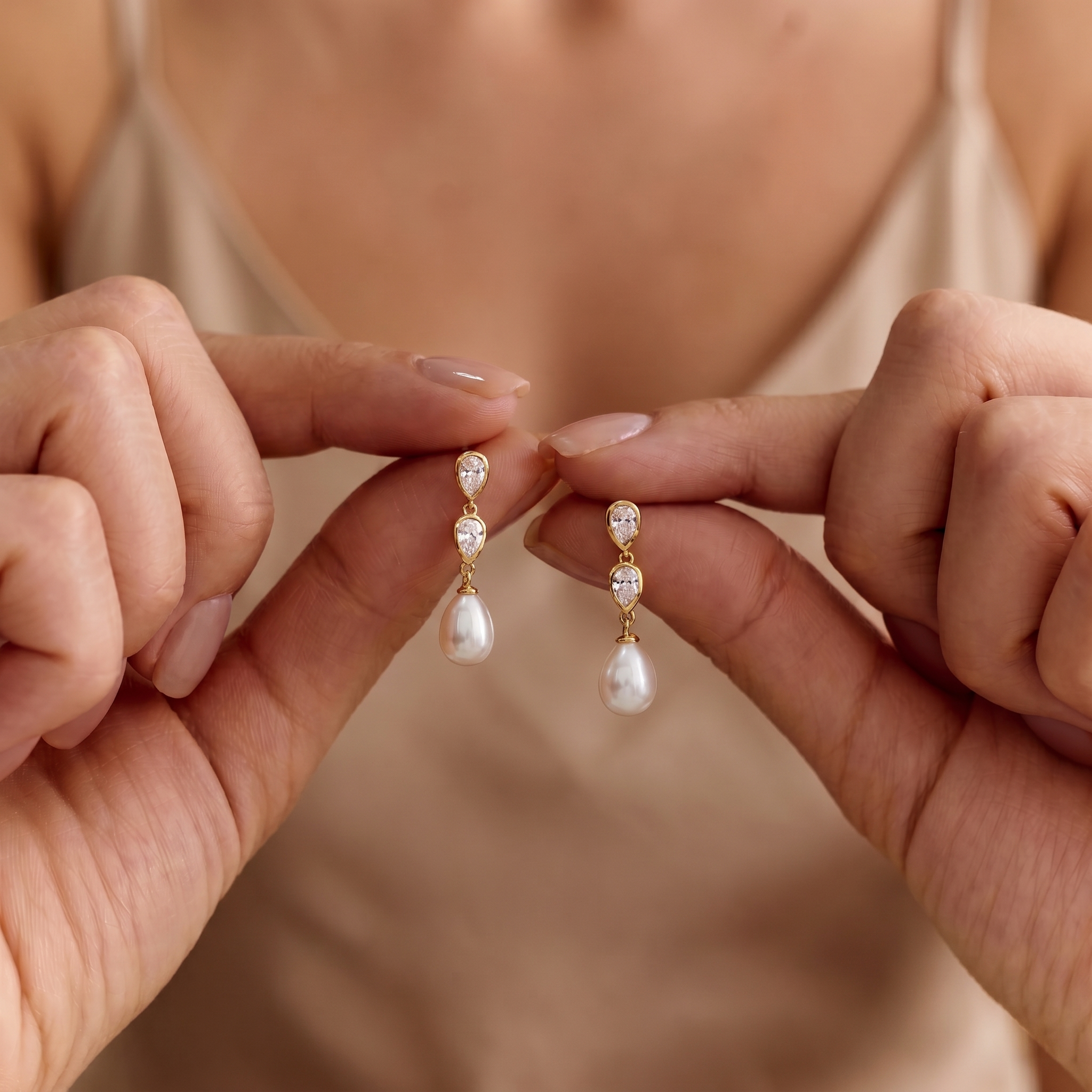 Pearl & Diamond Drop Earrings