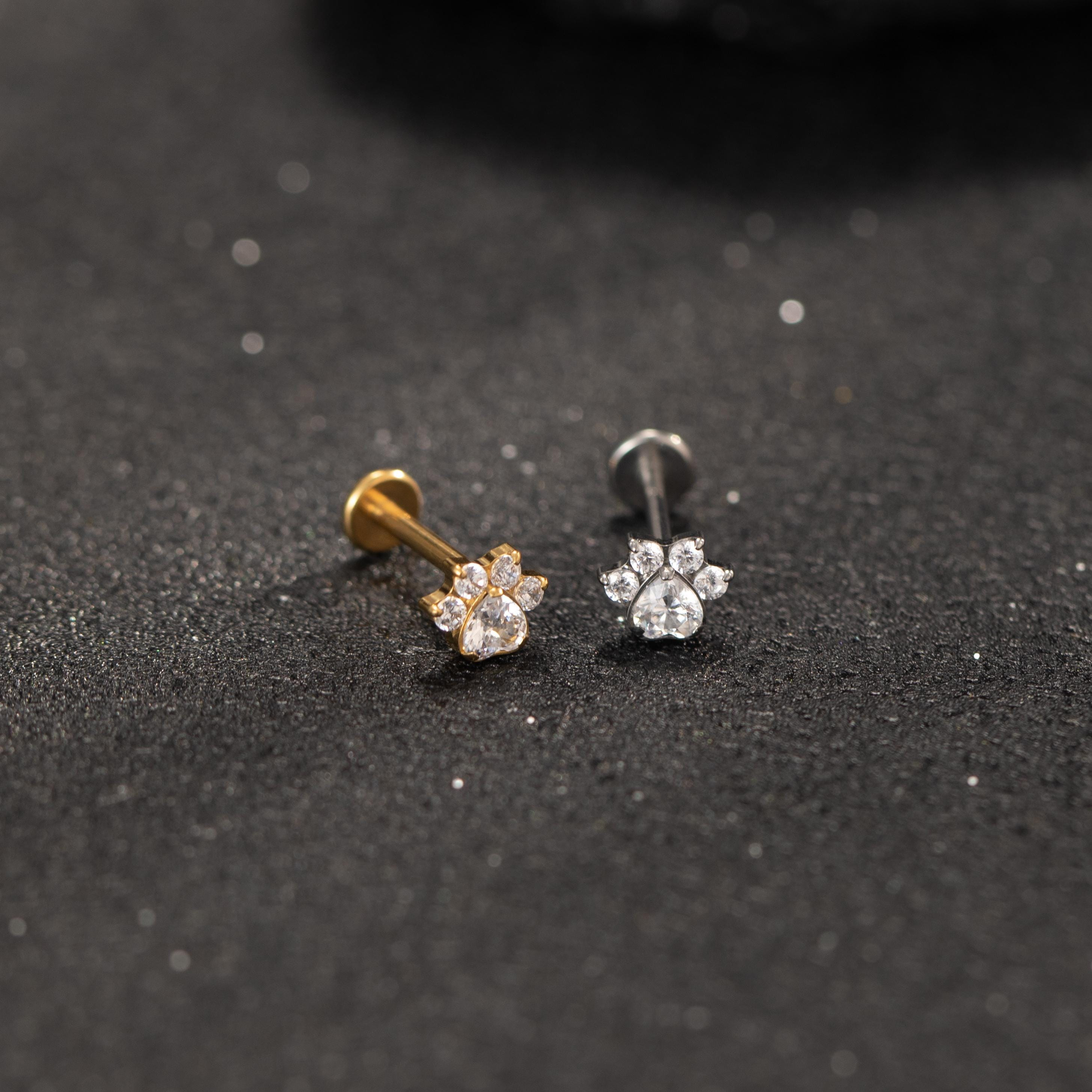 Paw Print CZ Flat Back Stud