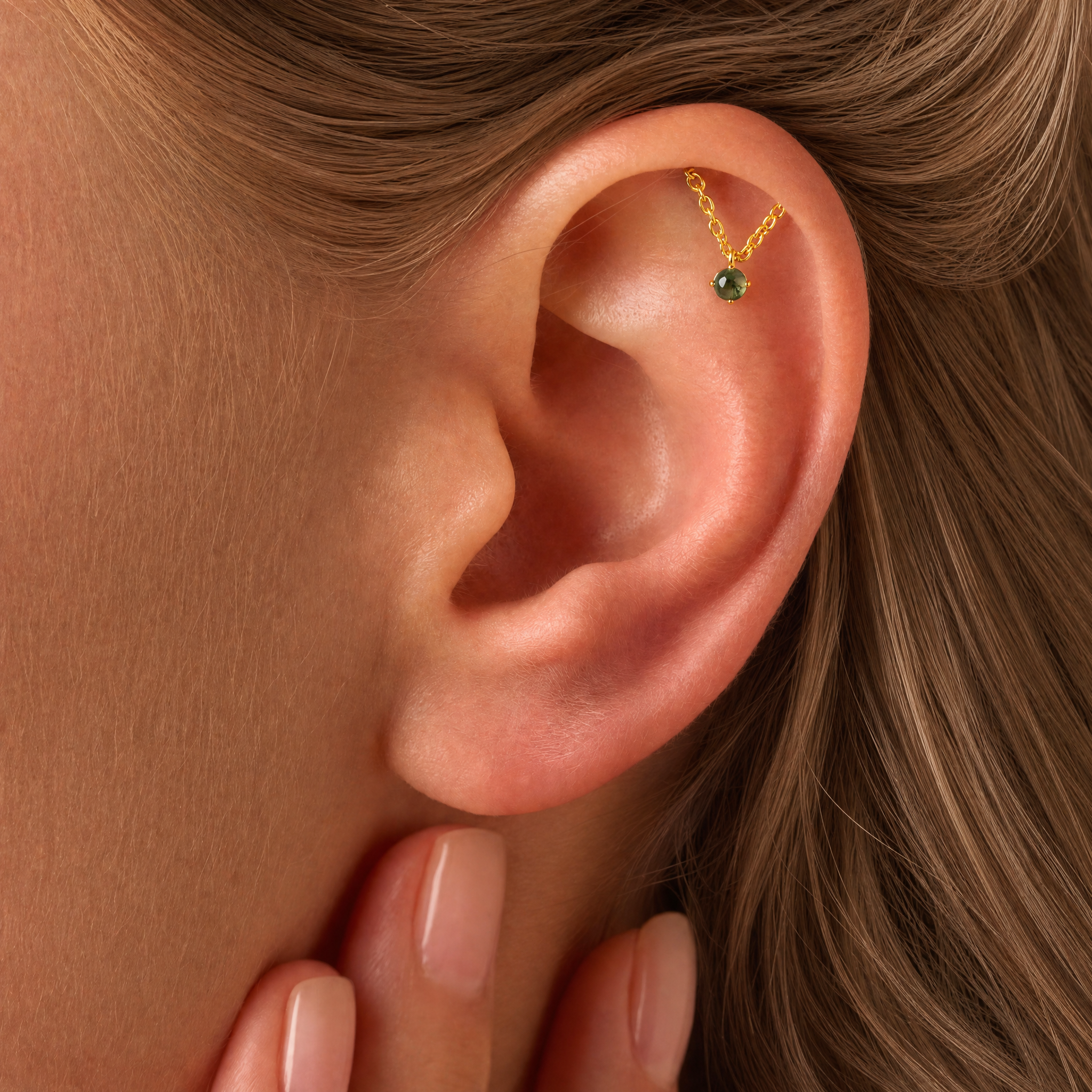 Moss Agate Hidden Helix Stud