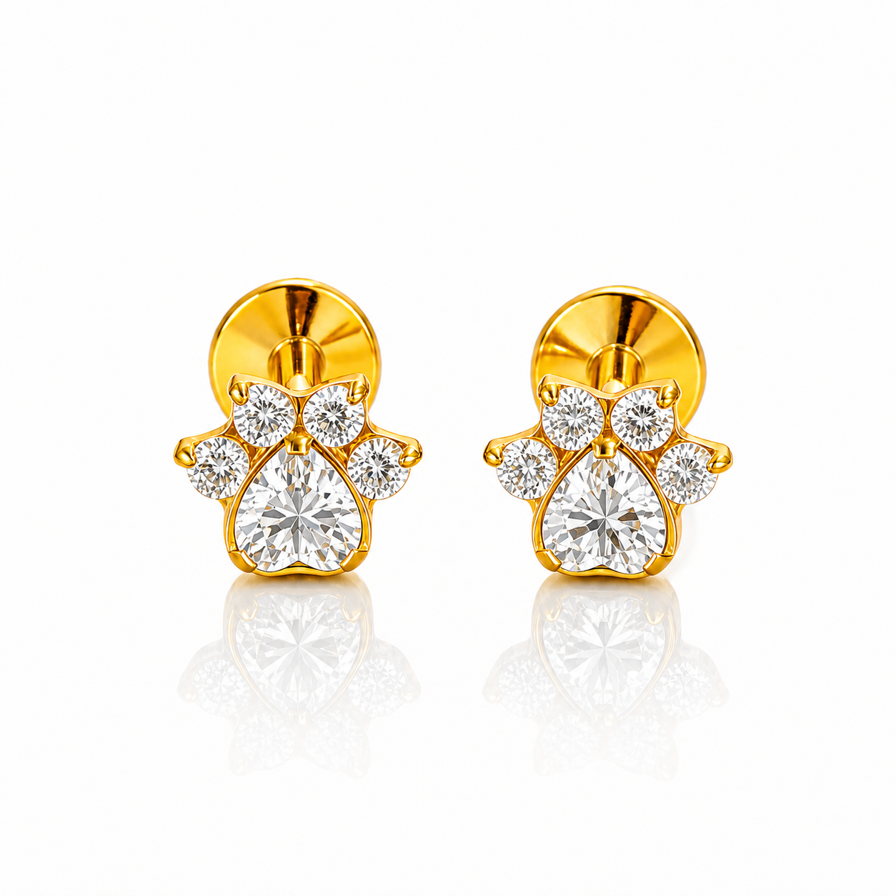 Paw Print CZ Flat Back Stud