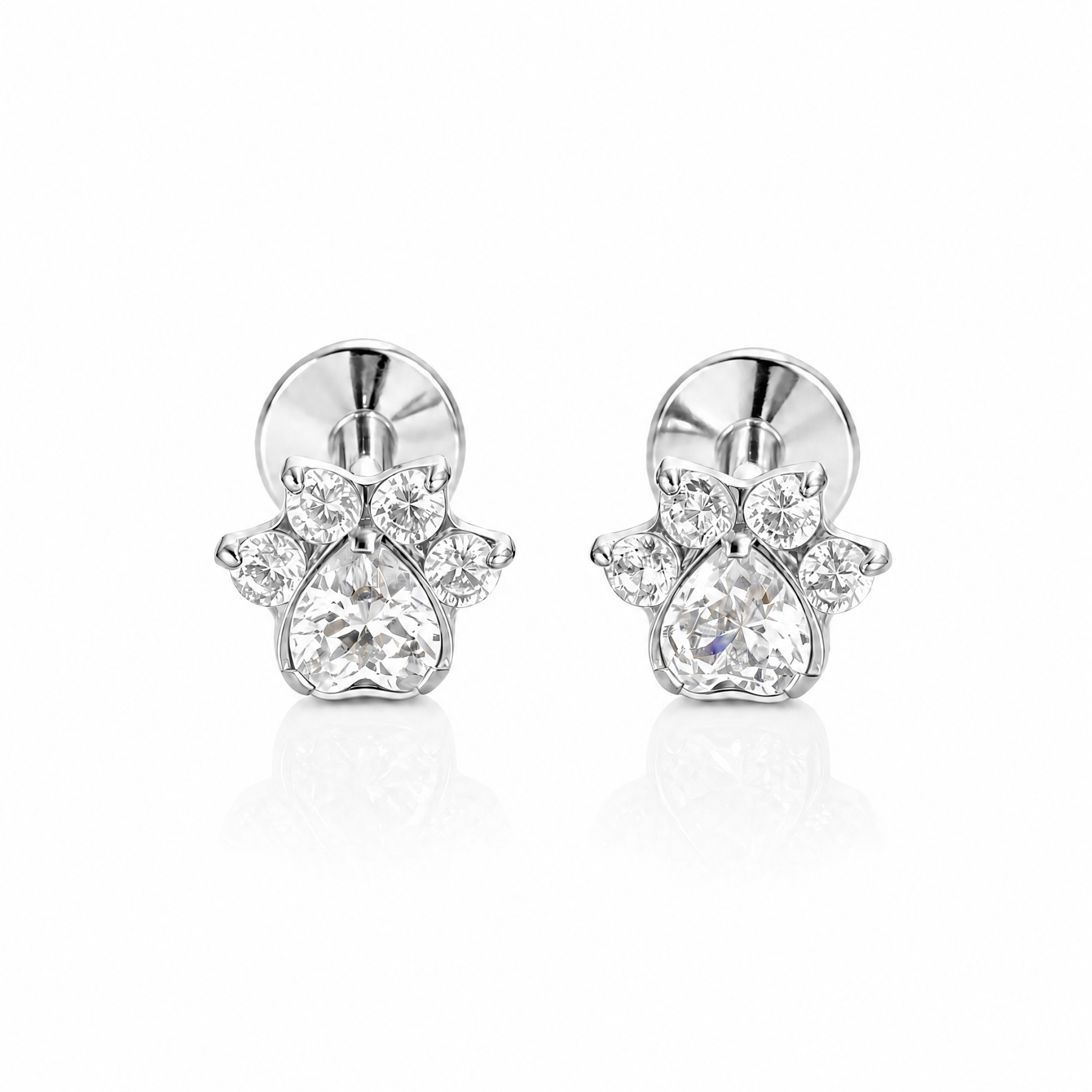 Paw Print CZ Flat Back Stud