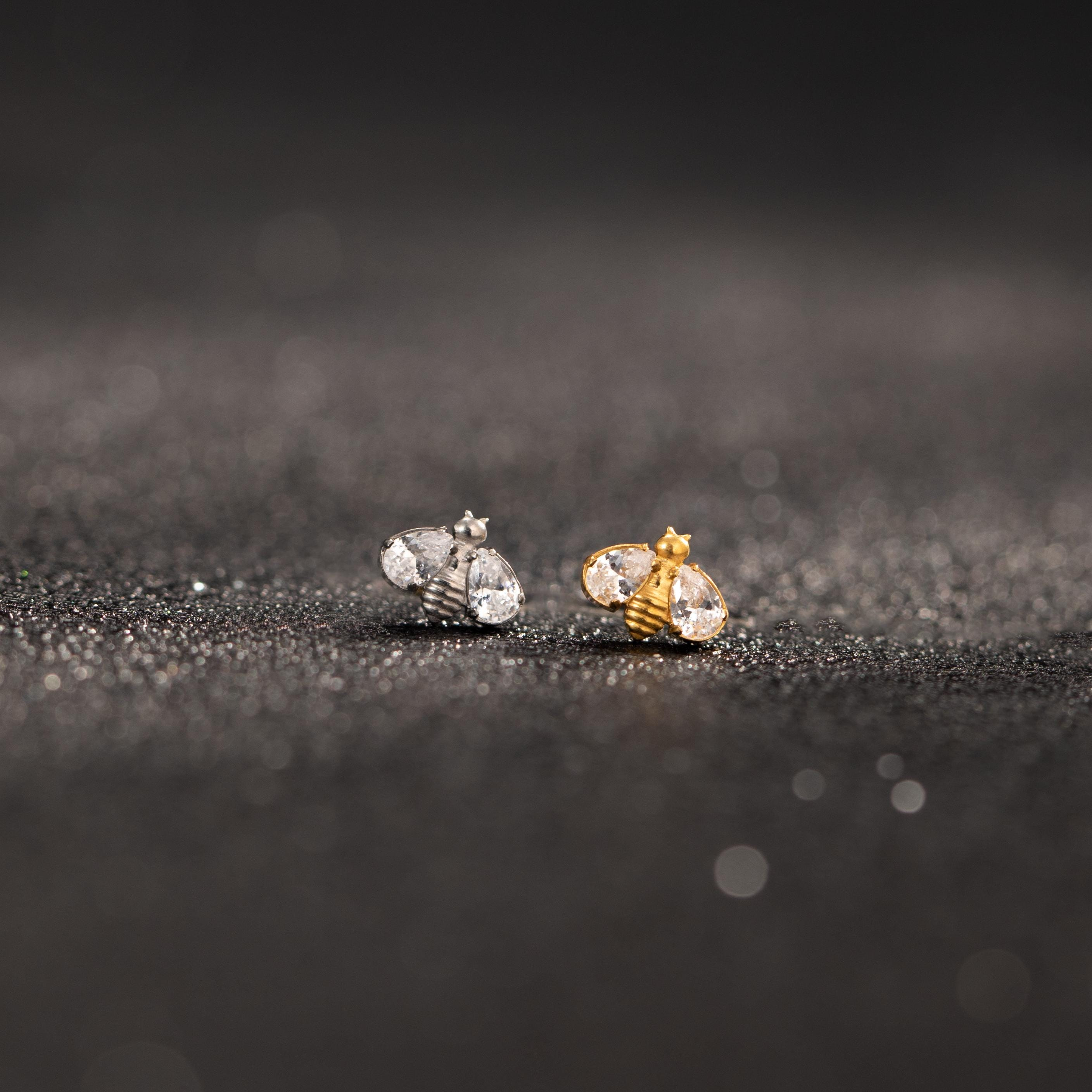 Bee Flat Back Earring — A Tiny Buzz of Sweet Sparkle