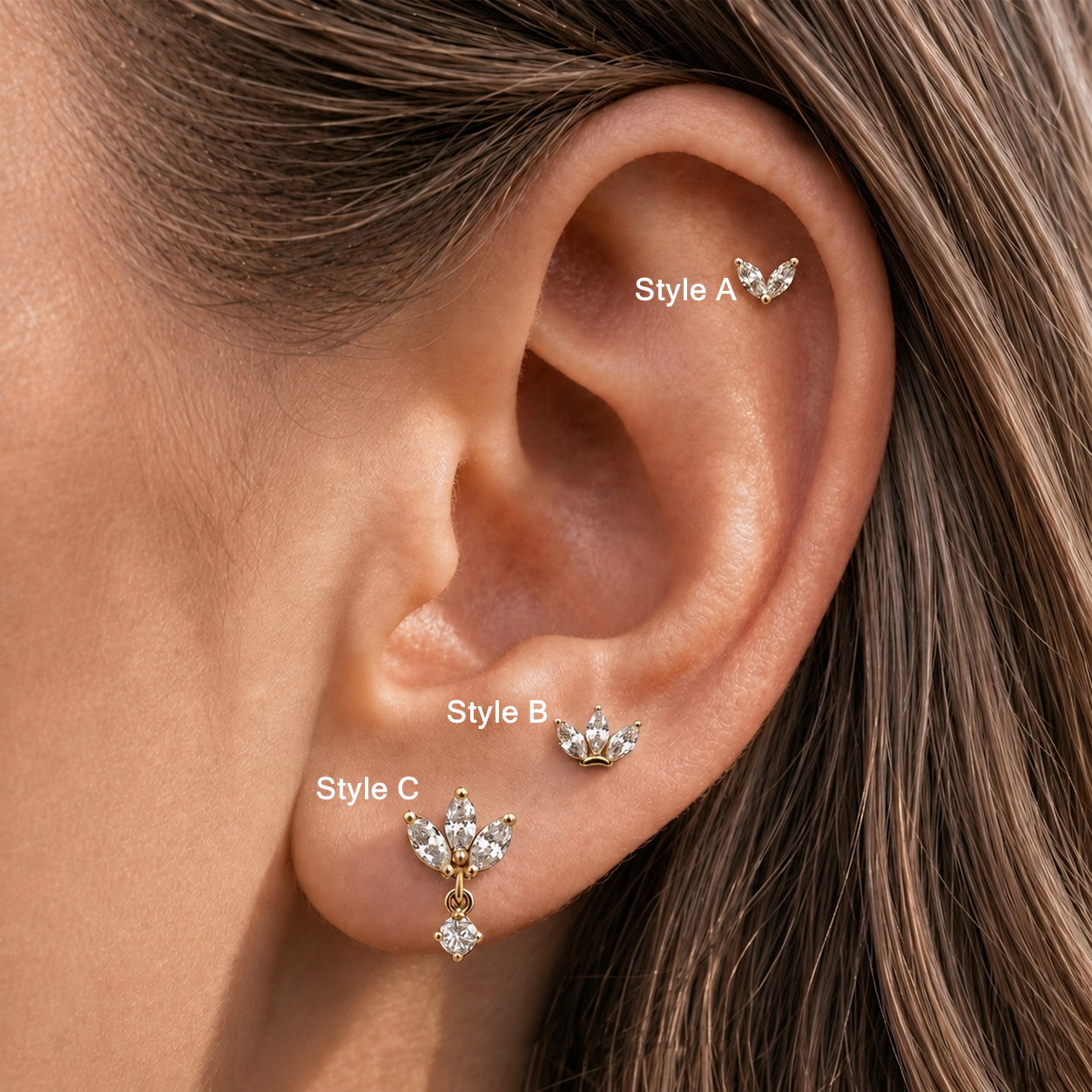Marquise CZ Stud Earrings — Petal-Like Sparkle for Your Ear Stack