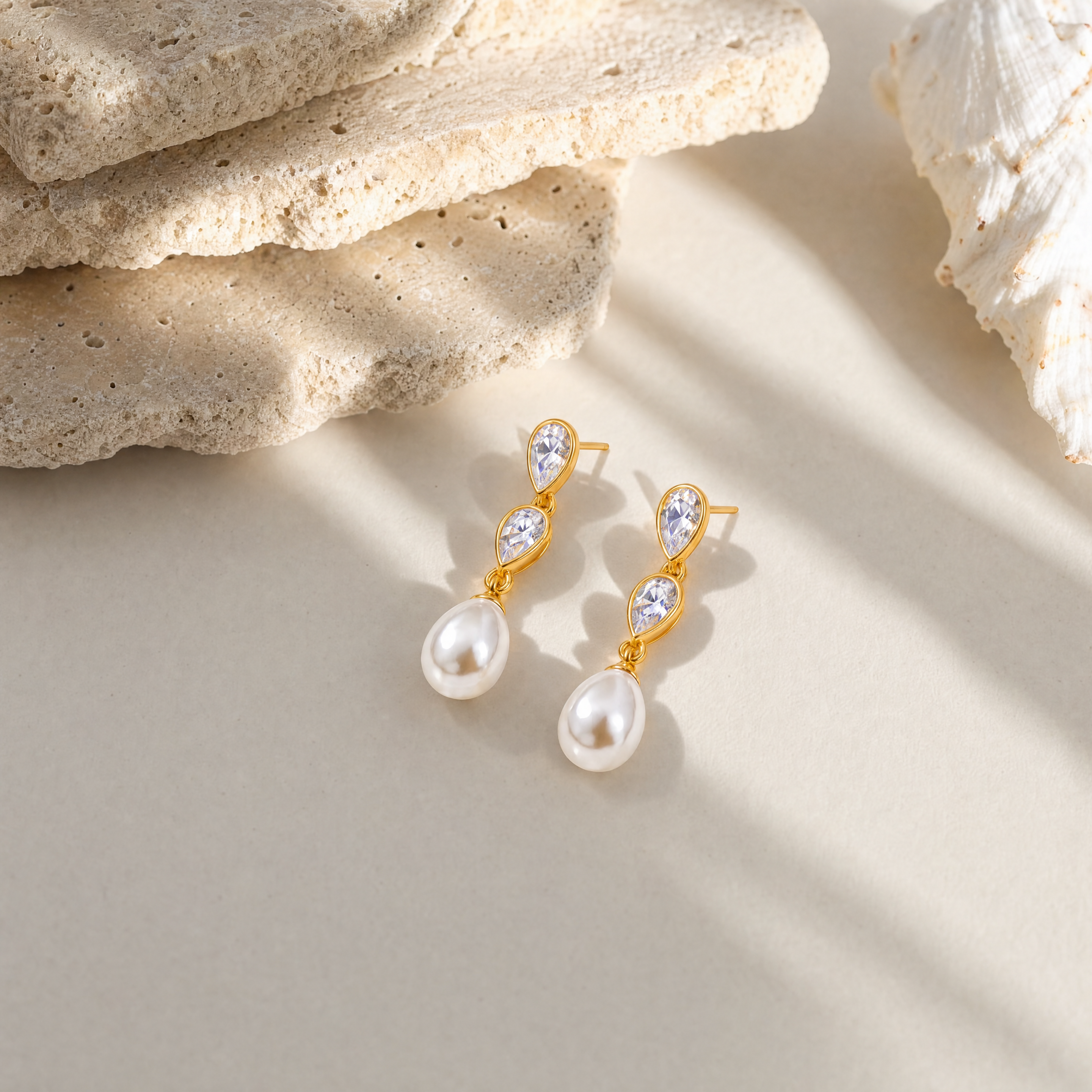 Pearl & Diamond Drop Earrings