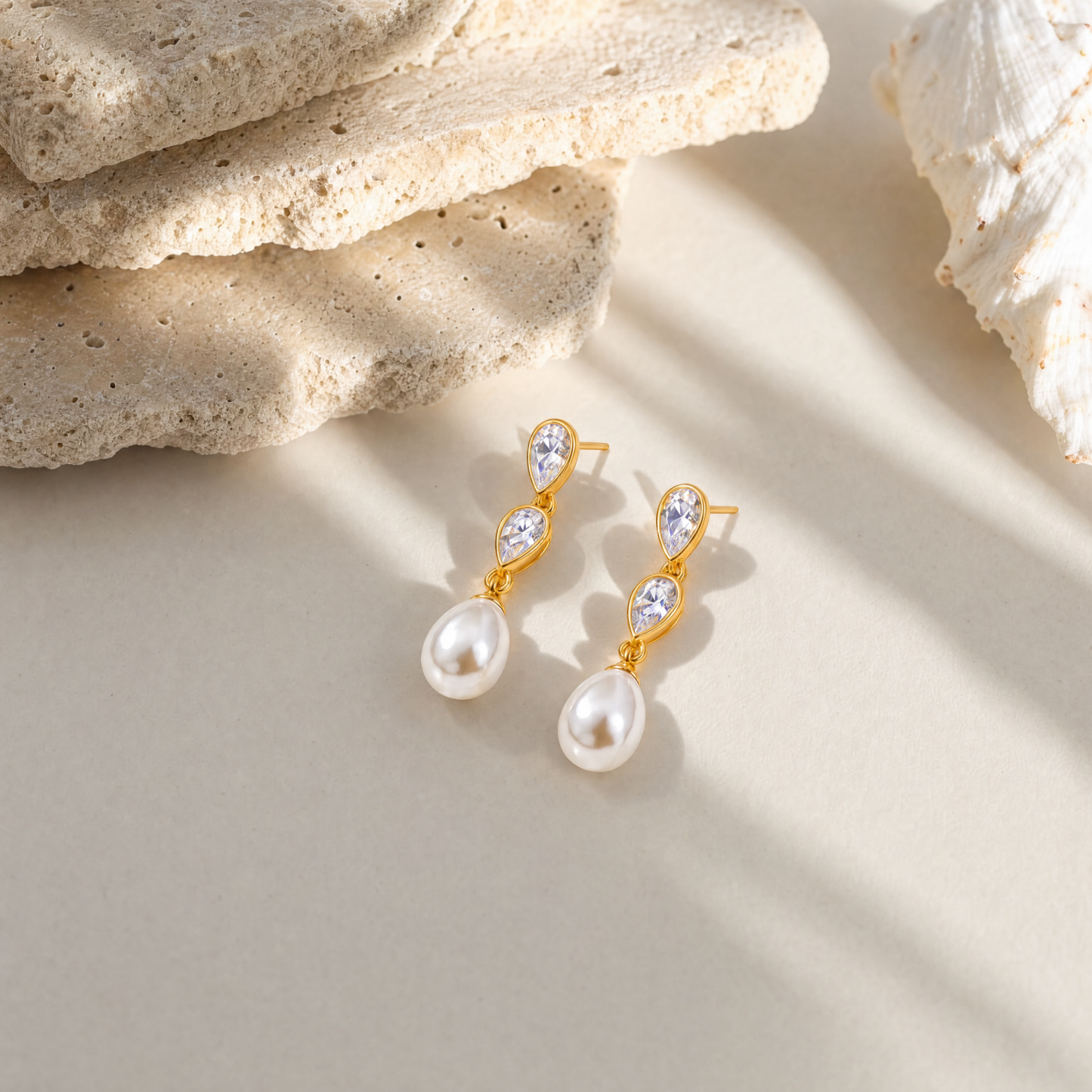 Pearl & Diamond Drop Earrings