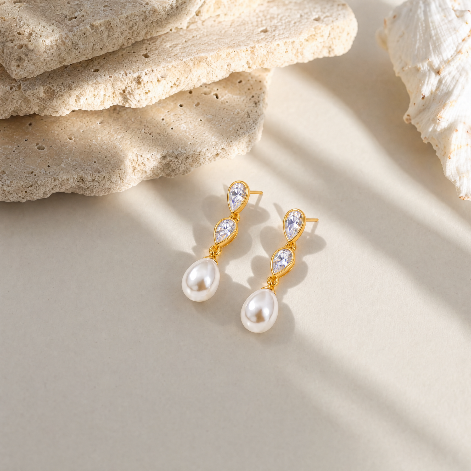 Pearl & Diamond Drop Earrings