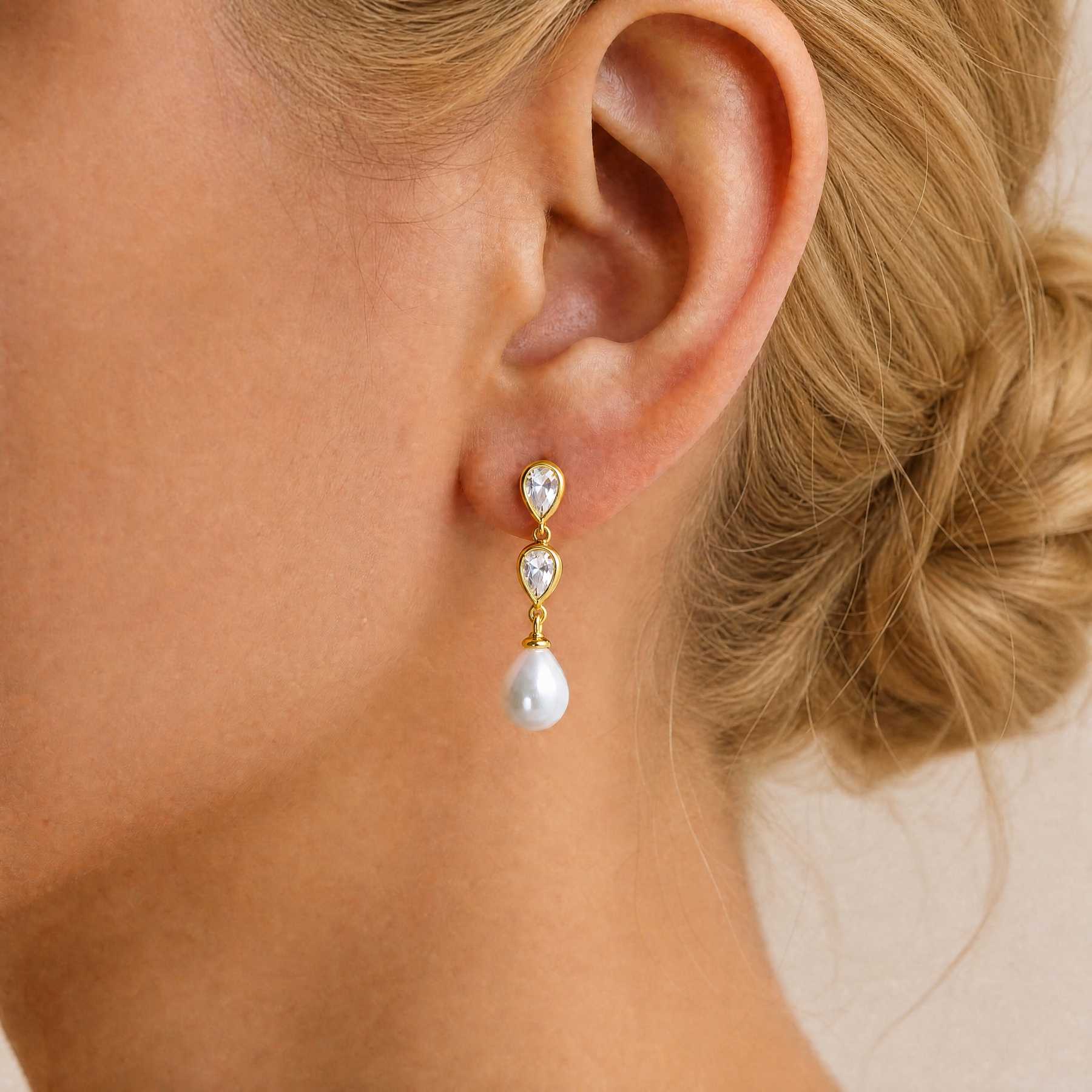 Pearl & Diamond Drop Earrings