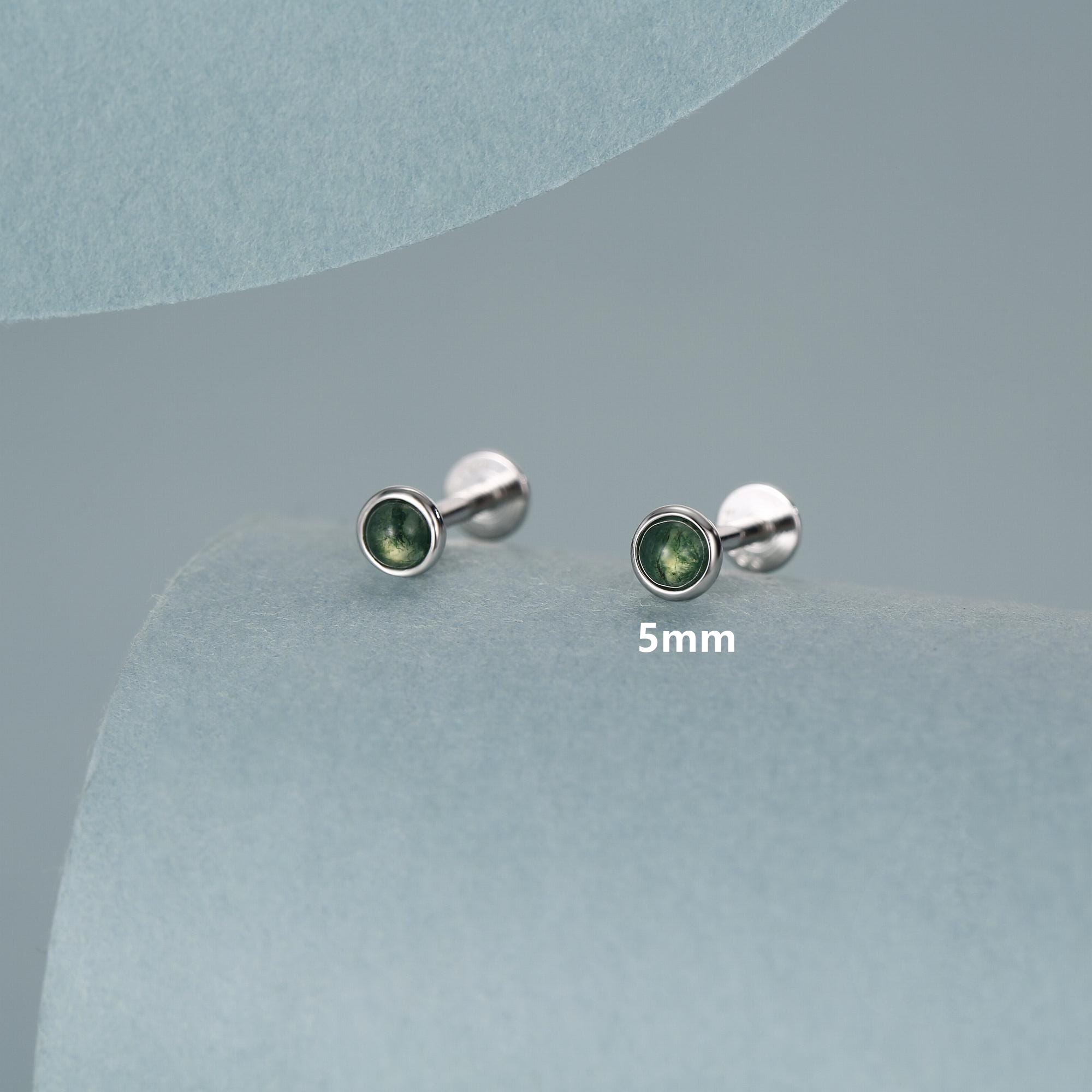 Sterling Silver Natural Moss Agate Gemstone Stud (1 PC)
