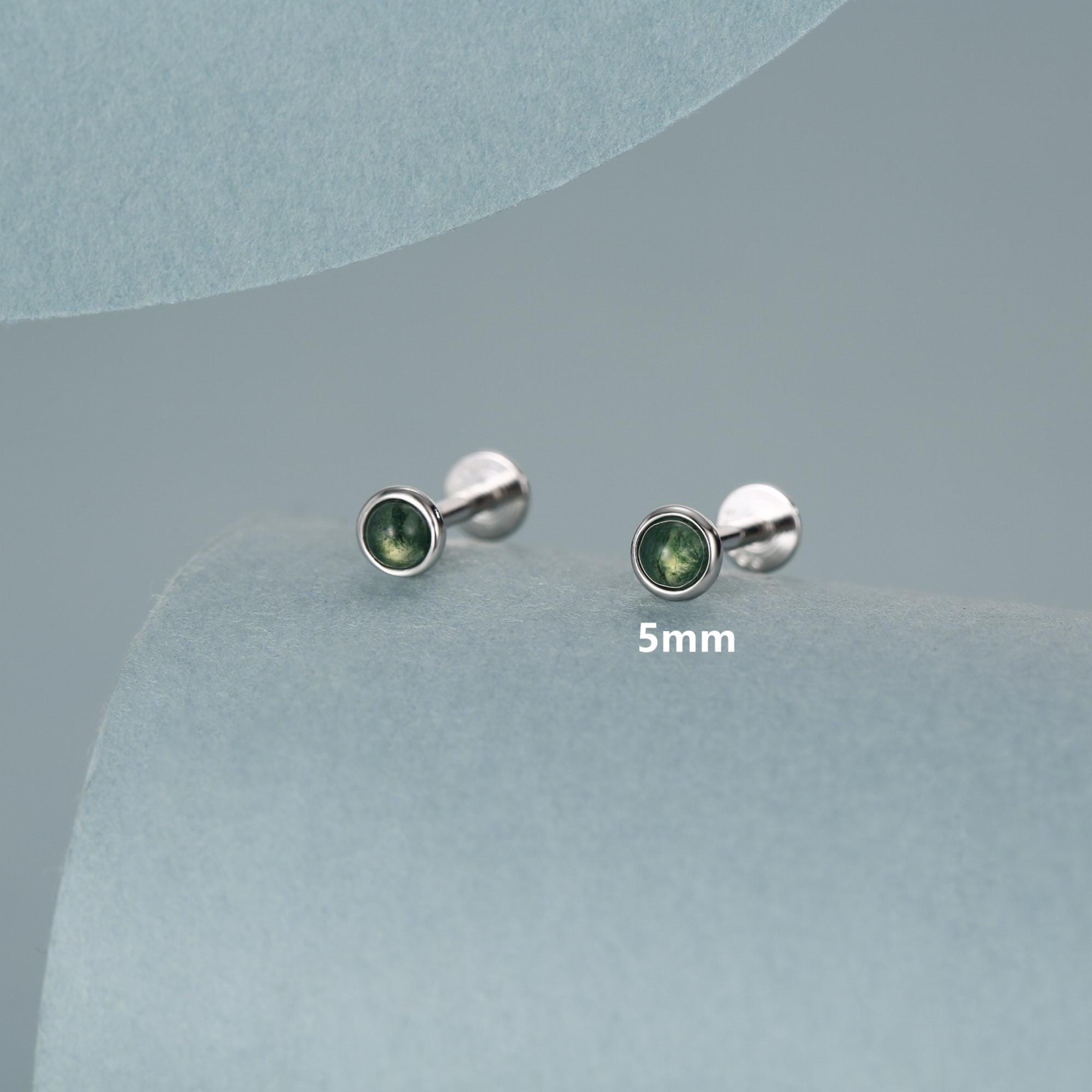 Sterling Silver Natural Moss Agate Gemstone Stud (1 PC)