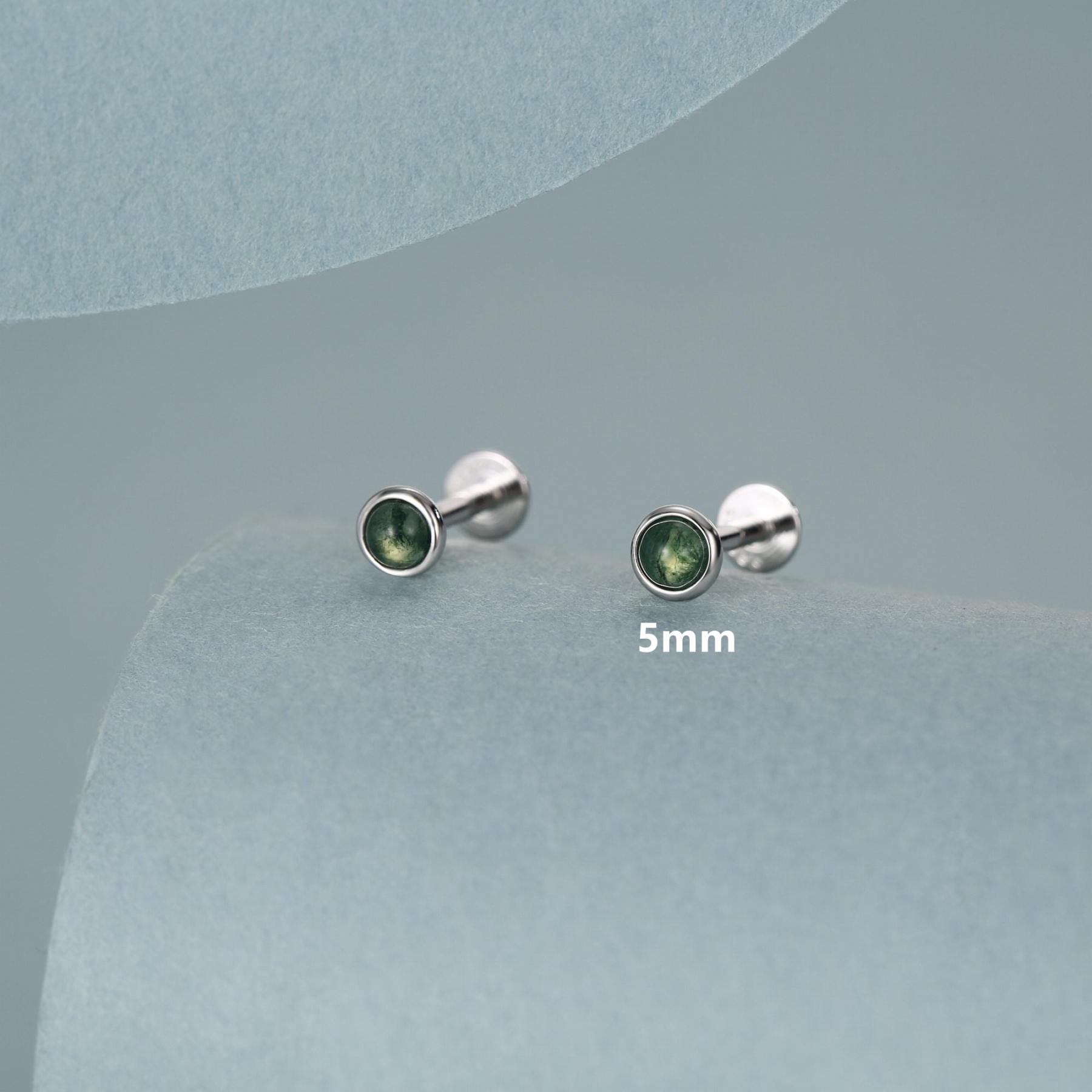 Sterling Silver Natural Moss Agate Gemstone Stud (1 PC)
