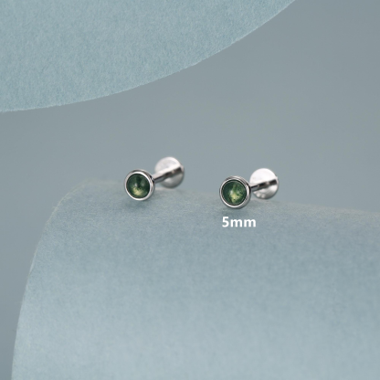 Sterling Silver Natural Moss Agate Gemstone Stud (1 PC)