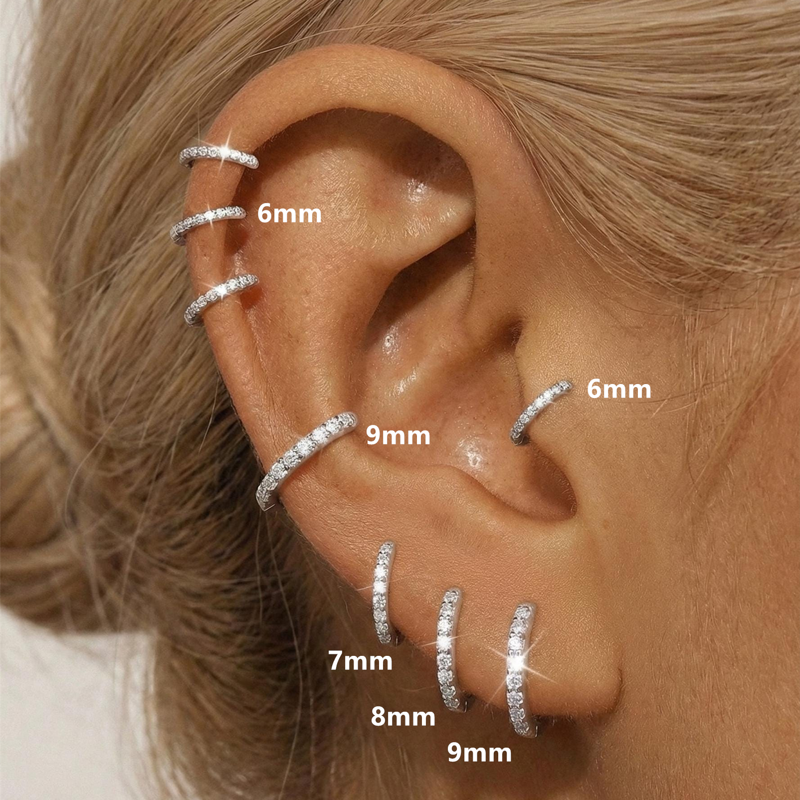 Sterling Silver Full Sparkle Diamond Hoop Earrings (1 PC)