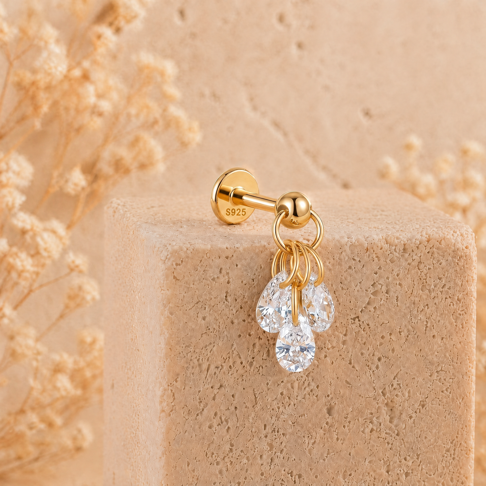 CZ Drop Flat Back Stud