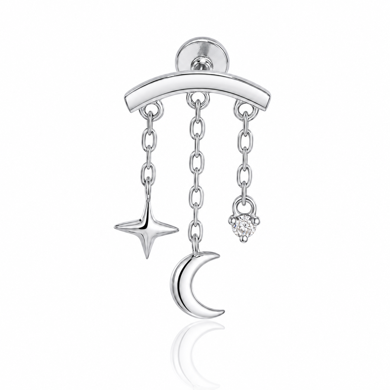 Hidden Chain Moon & Star Flat Back Stud