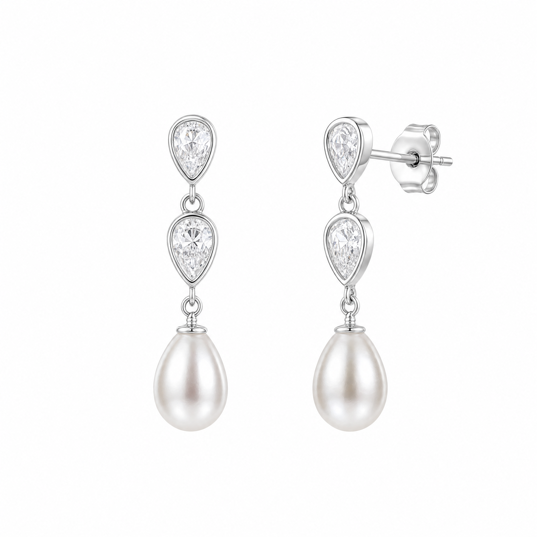 Pearl & Diamond Drop Earrings
