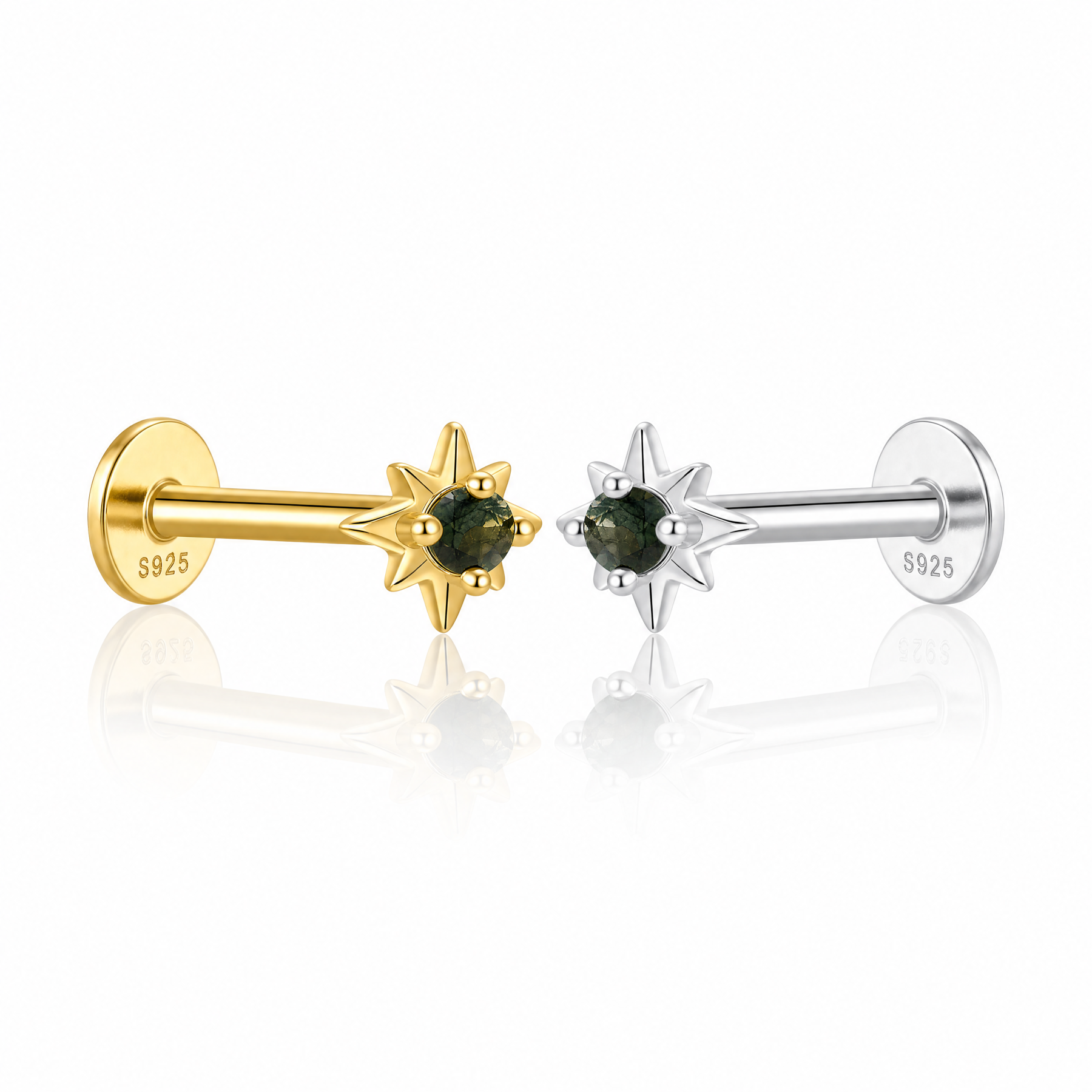 Moss Agate Flat Back Stud — No Two Are Ever the Same