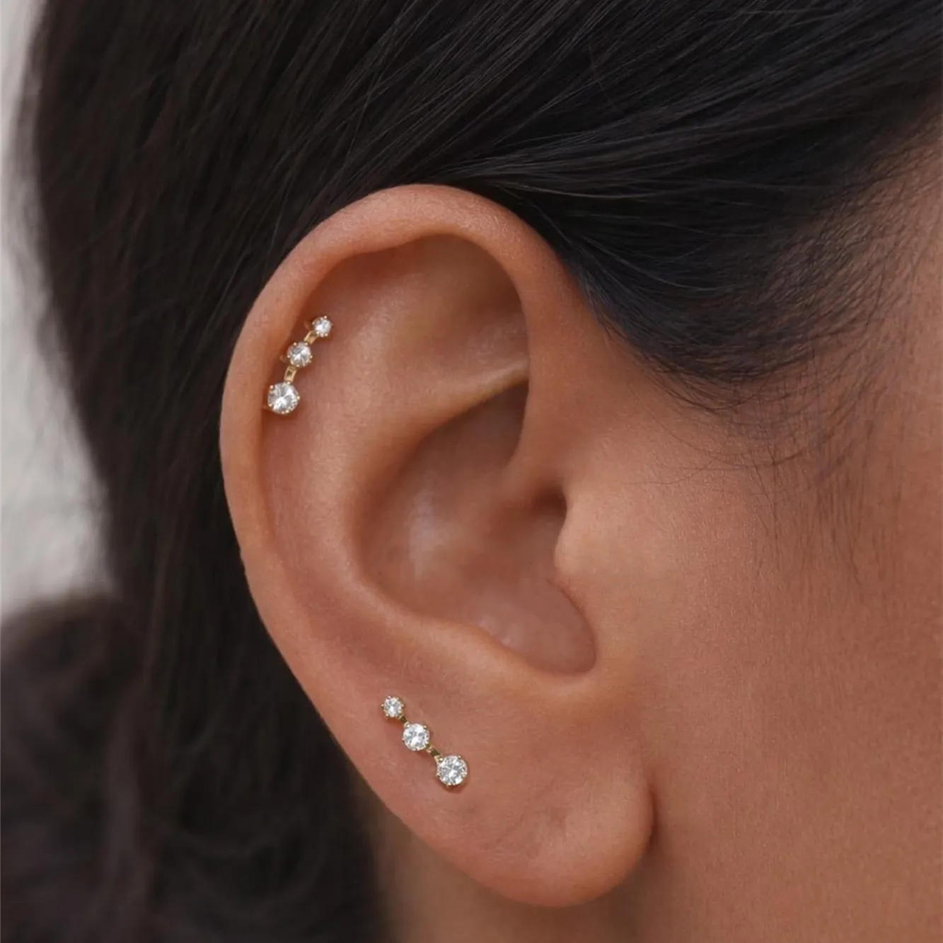 Trio Climber Flat Back Stud — A Subtle Line of Sparkle
