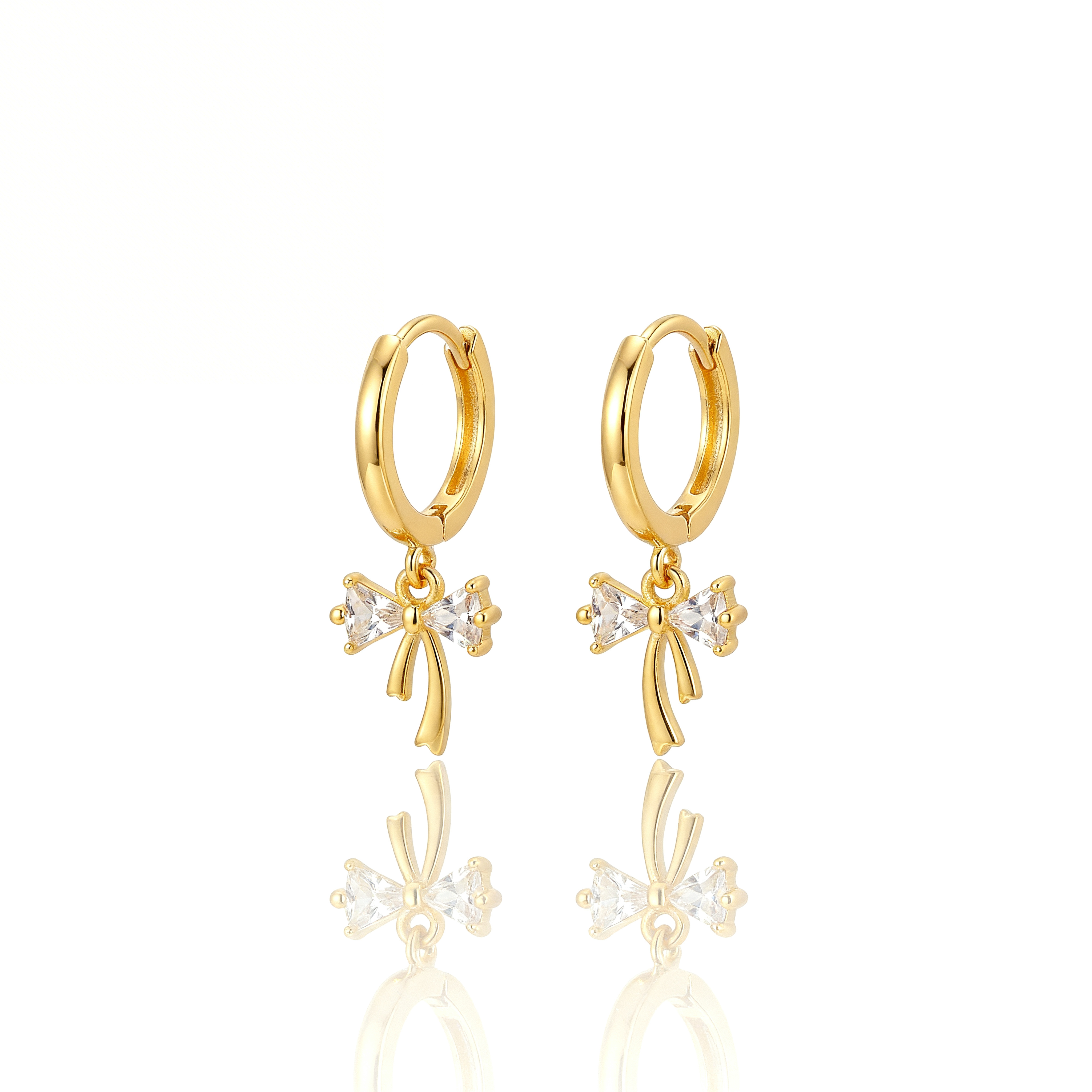Sterling Silver Ribbon Bow Huggie Earrings  (2PCS)