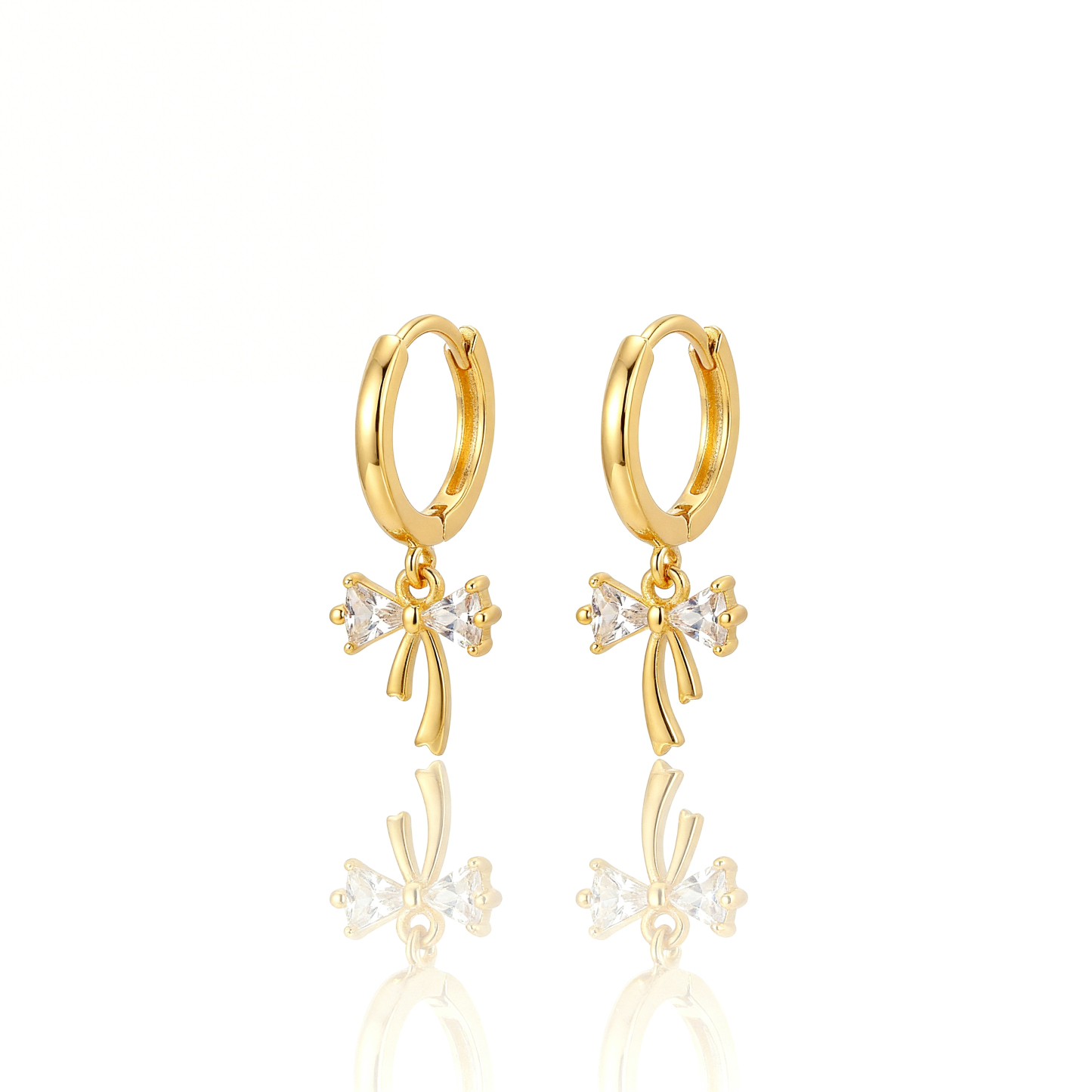 Sterling Silver Ribbon Bow Huggie Earrings (2PCS)