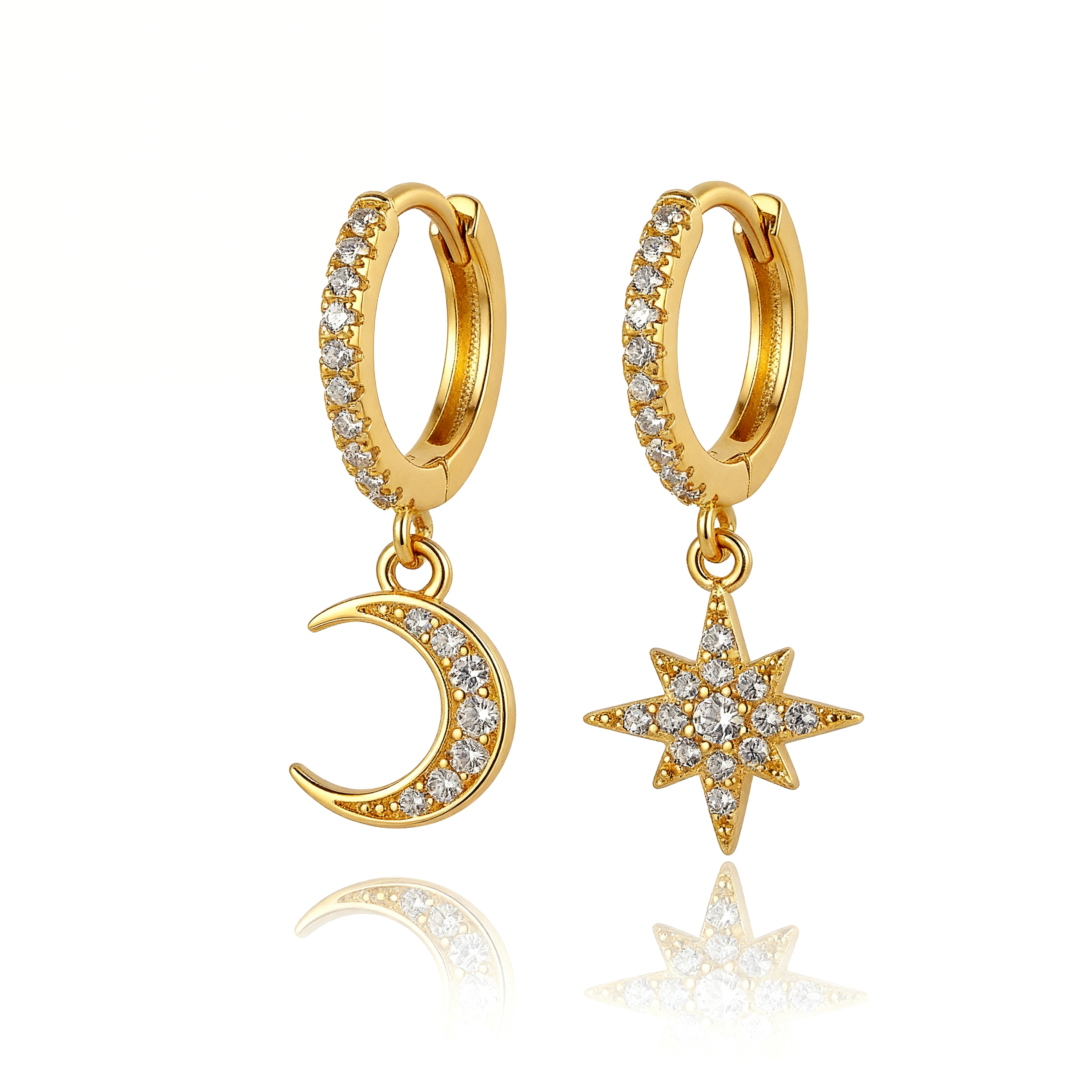 Mismatched Moon and Star Hoop Earrings (2 PCS)