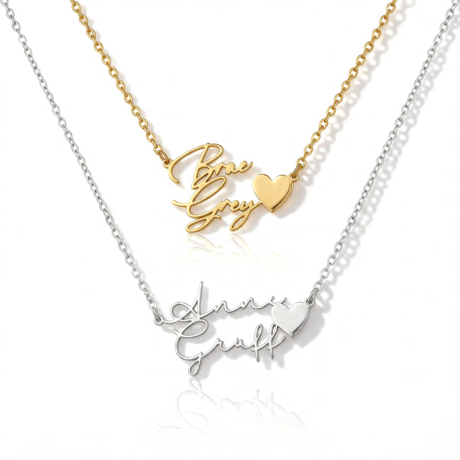 Personalized Two Name Necklace with Heart