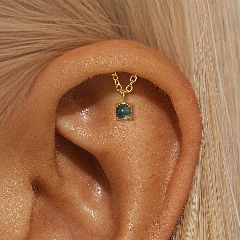Moss Agate Hidden Helix Stud