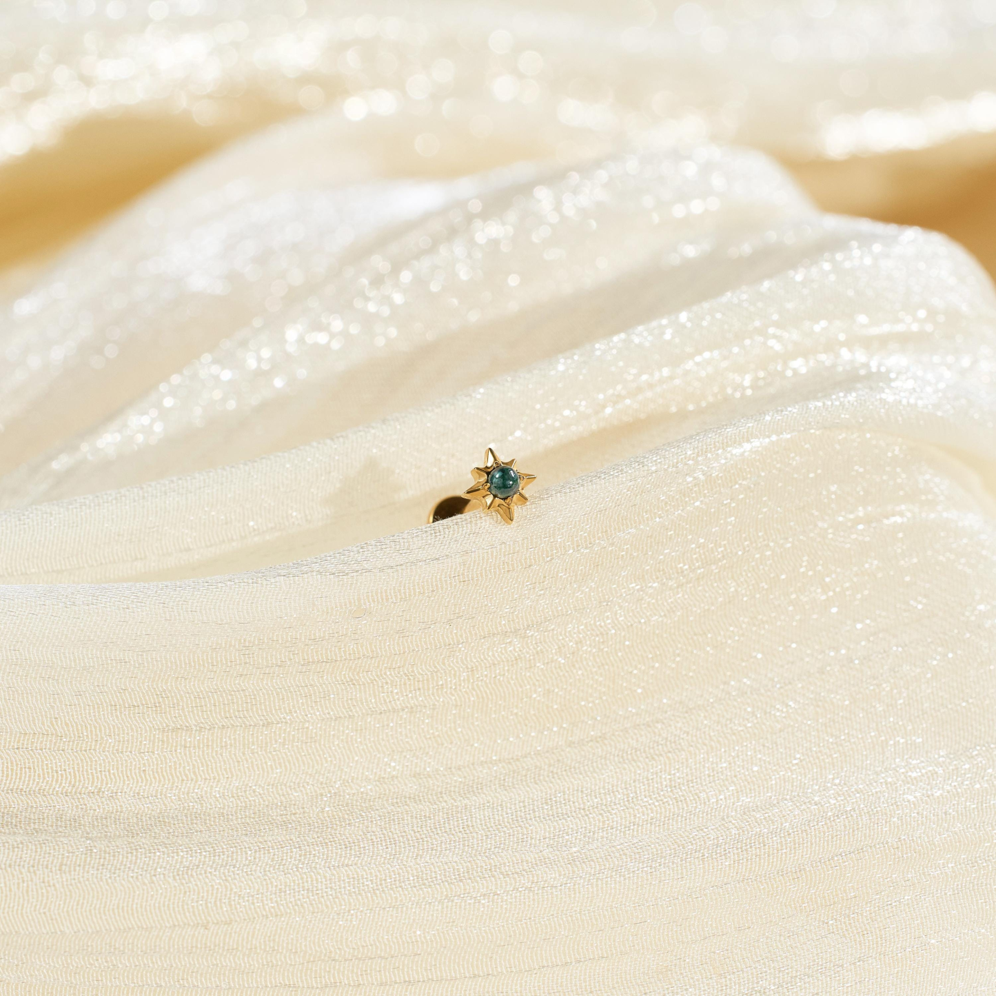 Sterling Silver Moss Agate Labret Stud Earring (1 PC)