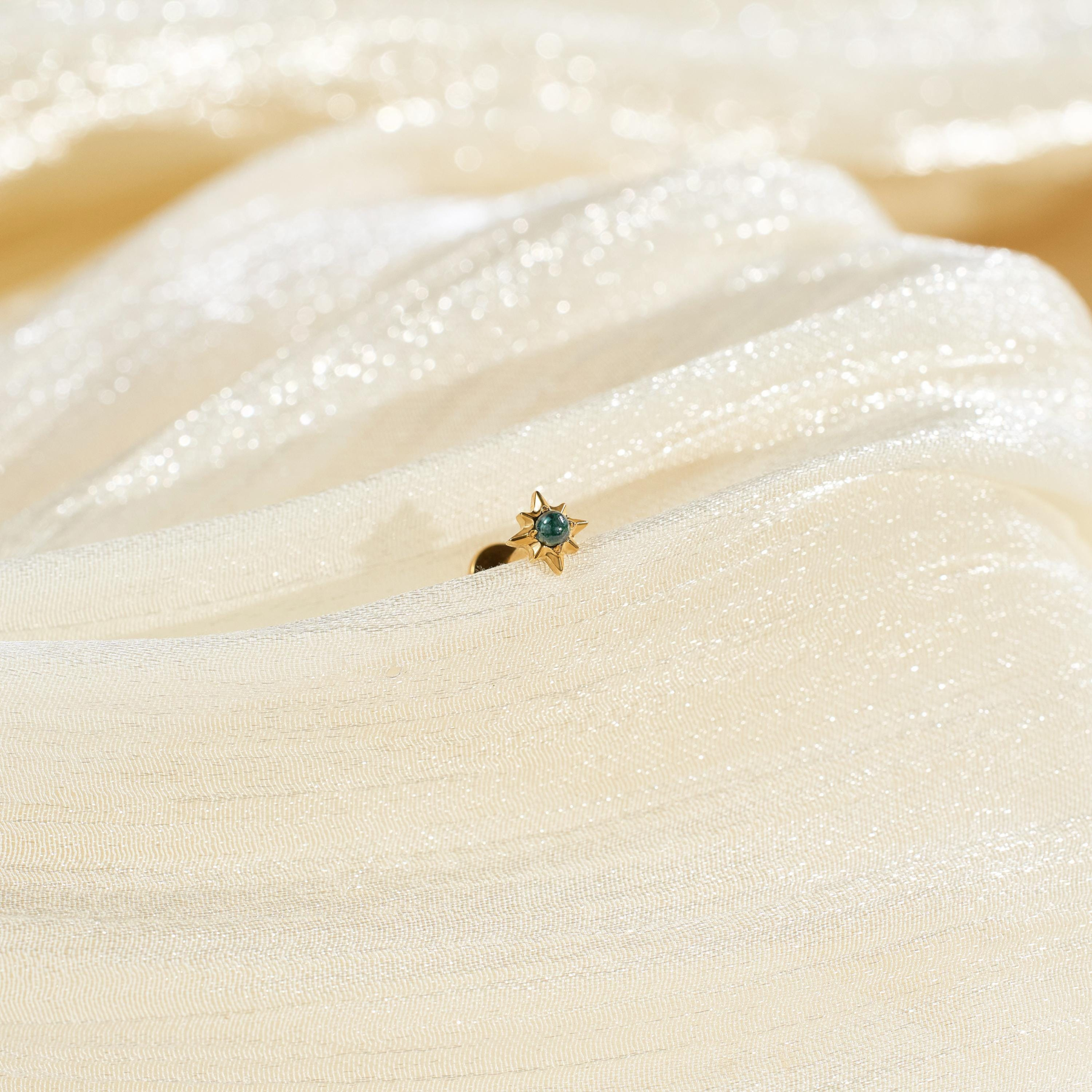 Sterling Silver Moss Agate Labret Stud Earring (1 PC)