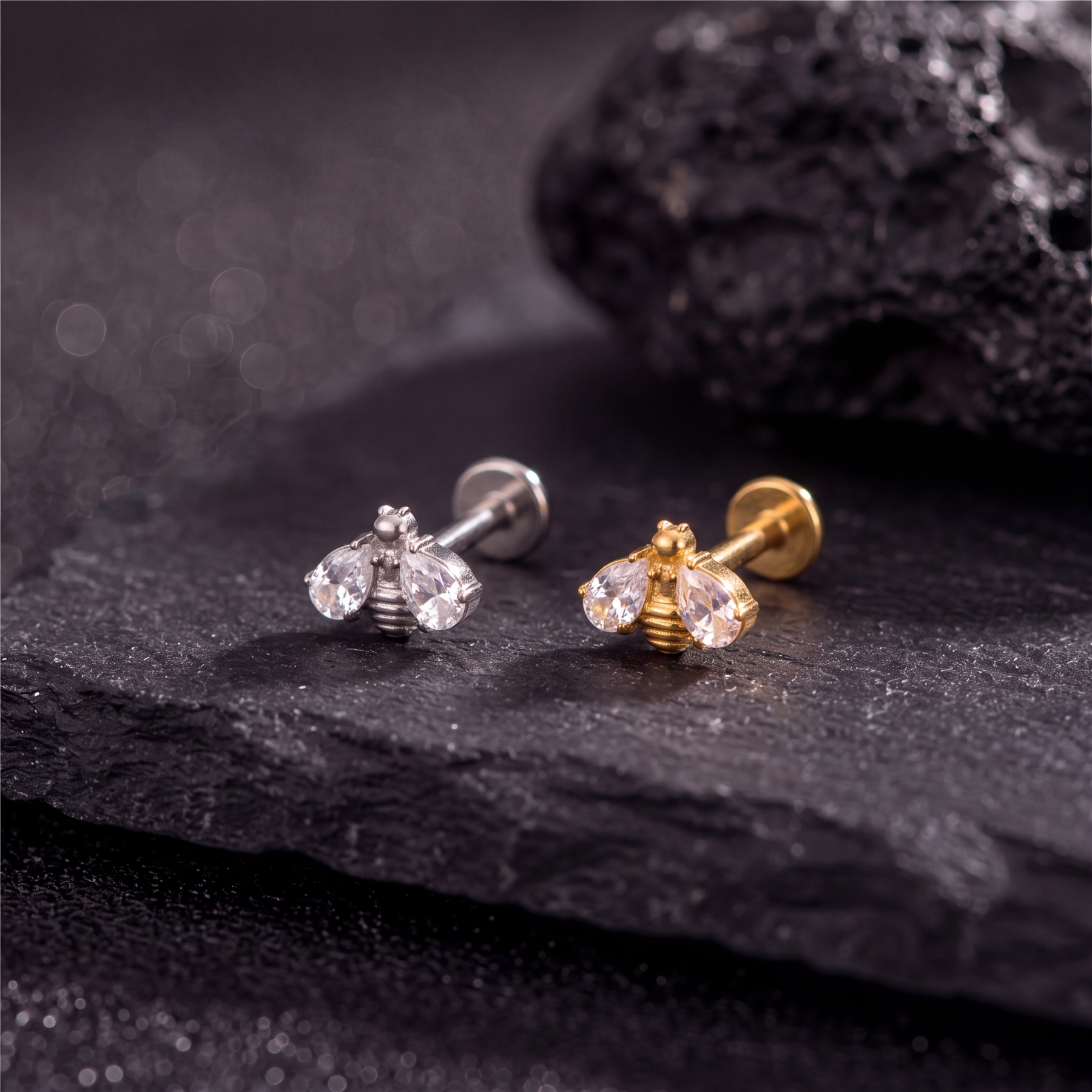 Bee Flat Back Earring — A Tiny Buzz of Sweet Sparkle
