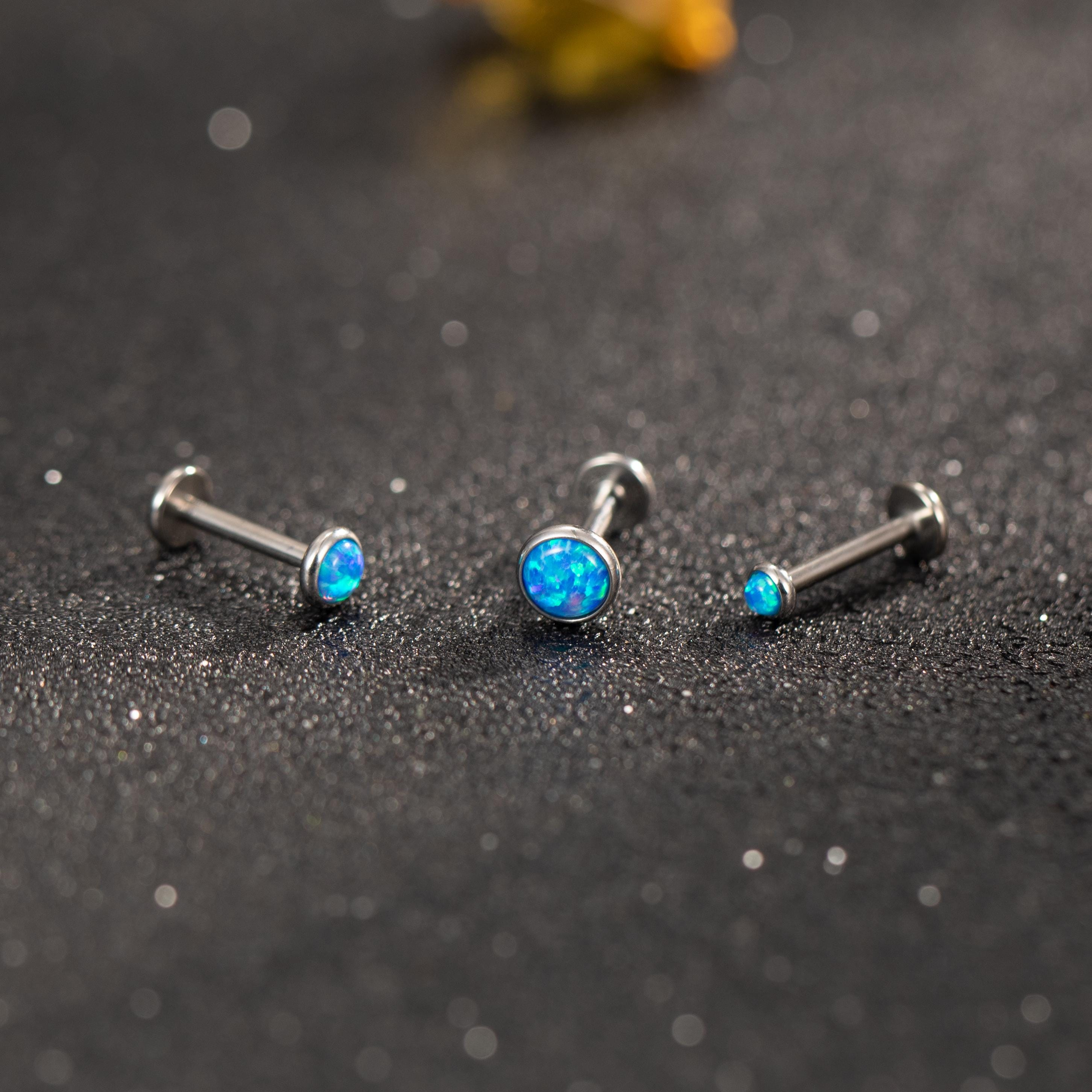 Blue Opal Flat Back Earrings — A Tiny Ocean Glow