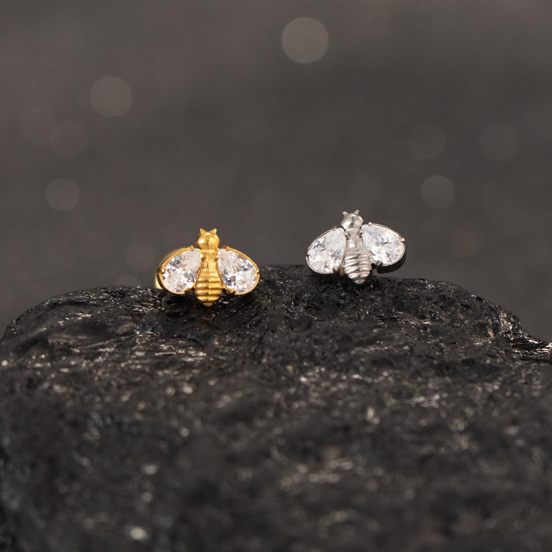 Bee Flat Back Earring — A Tiny Buzz of Sweet Sparkle