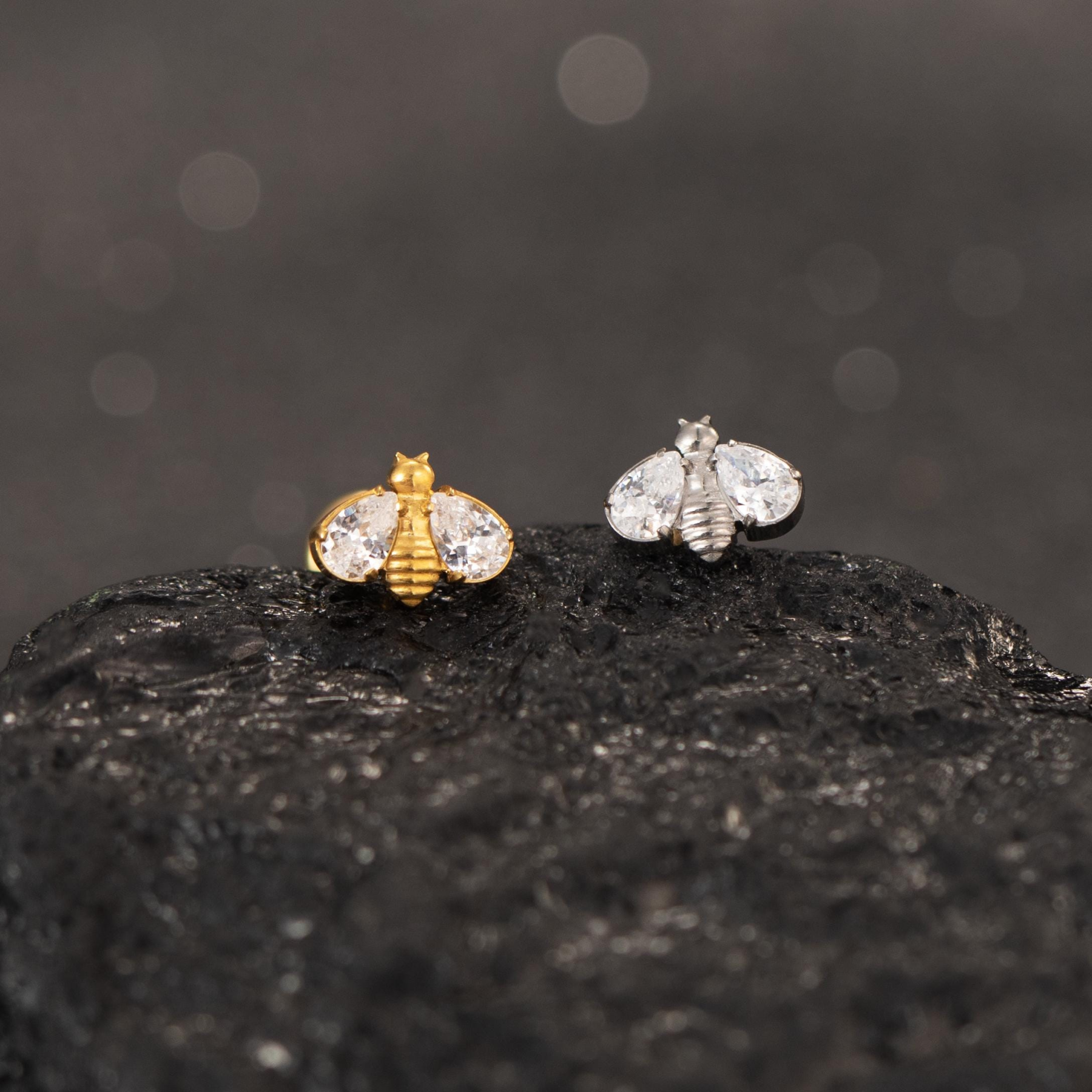 Bee Flat Back Earring — A Tiny Buzz of Sweet Sparkle