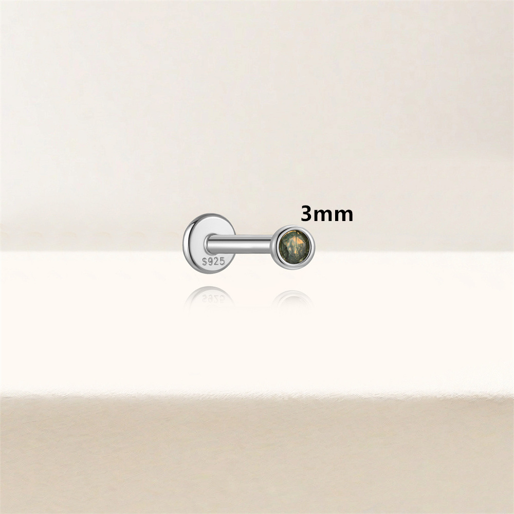 Sterling Silver Natural Moss Agate Gemstone Stud (1 PC)