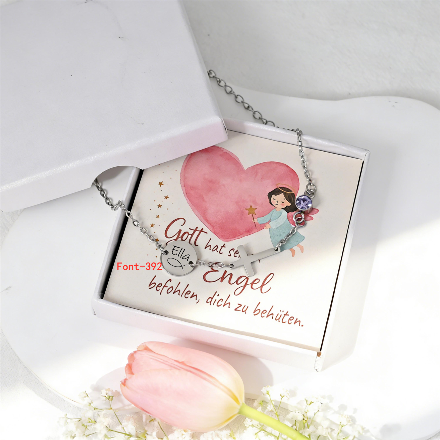 Personalized Engraved Cross & Birthstone Bracelet