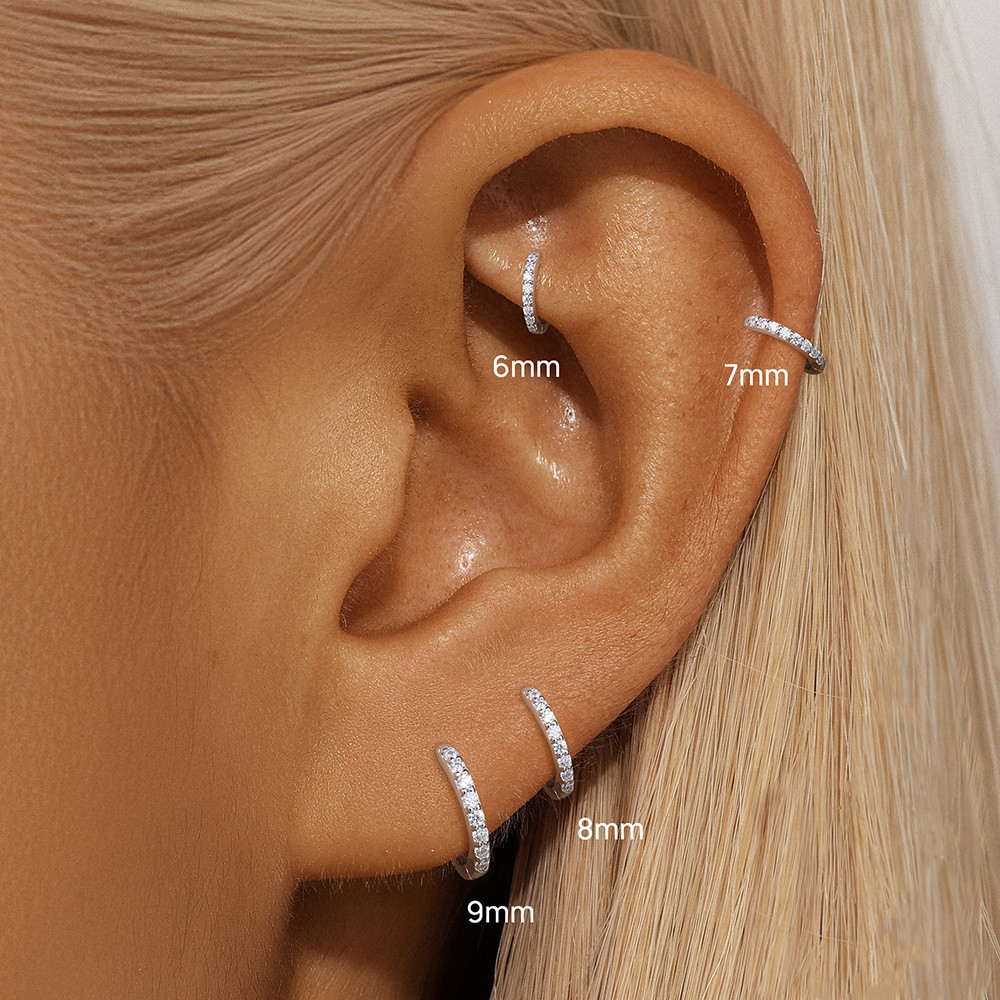 Sterling Silver Full Sparkle Diamond Hoop Earrings (1 PC)